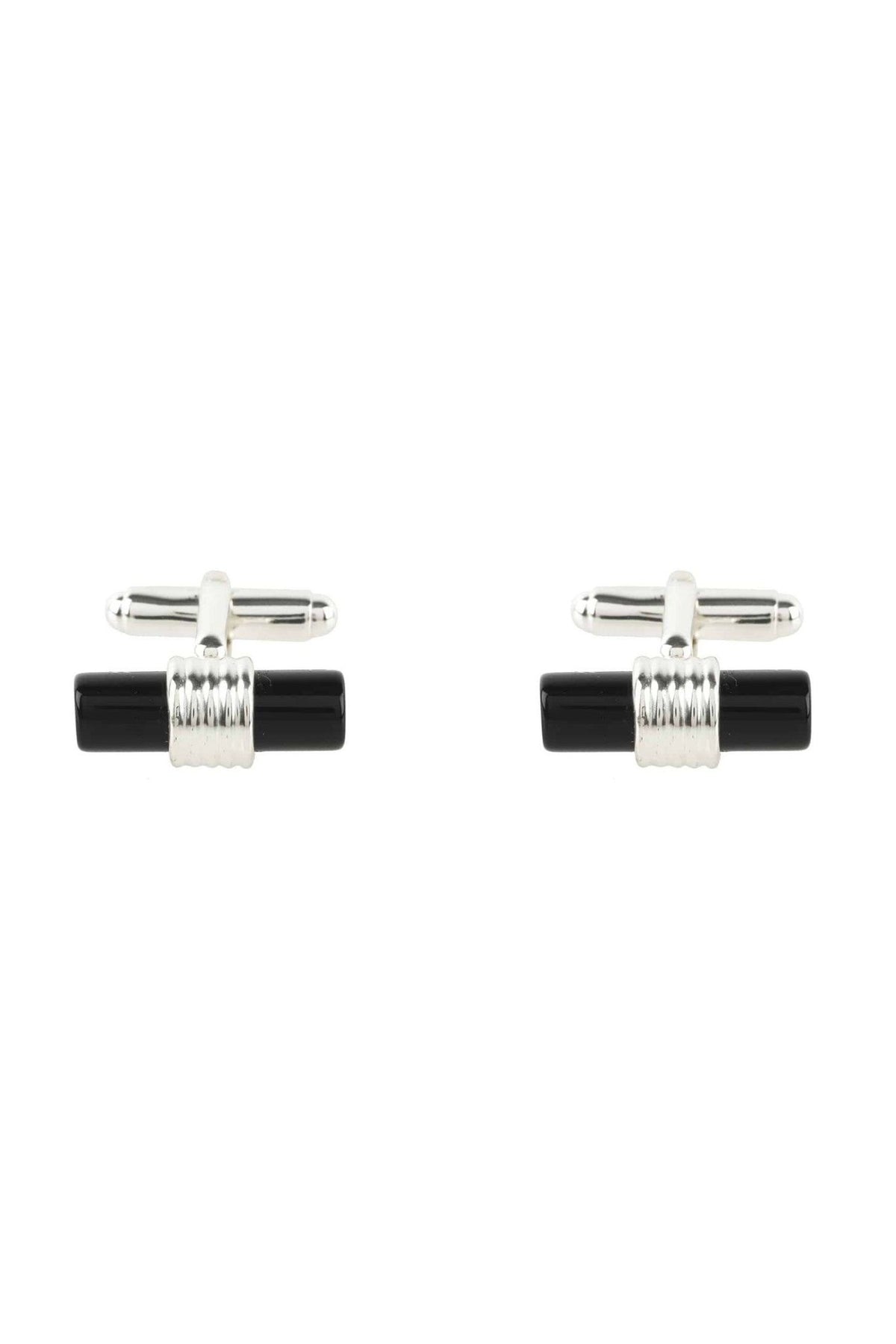 Cylindrical Cufflink Silver Black Onyx - LATELITA Cufflinks