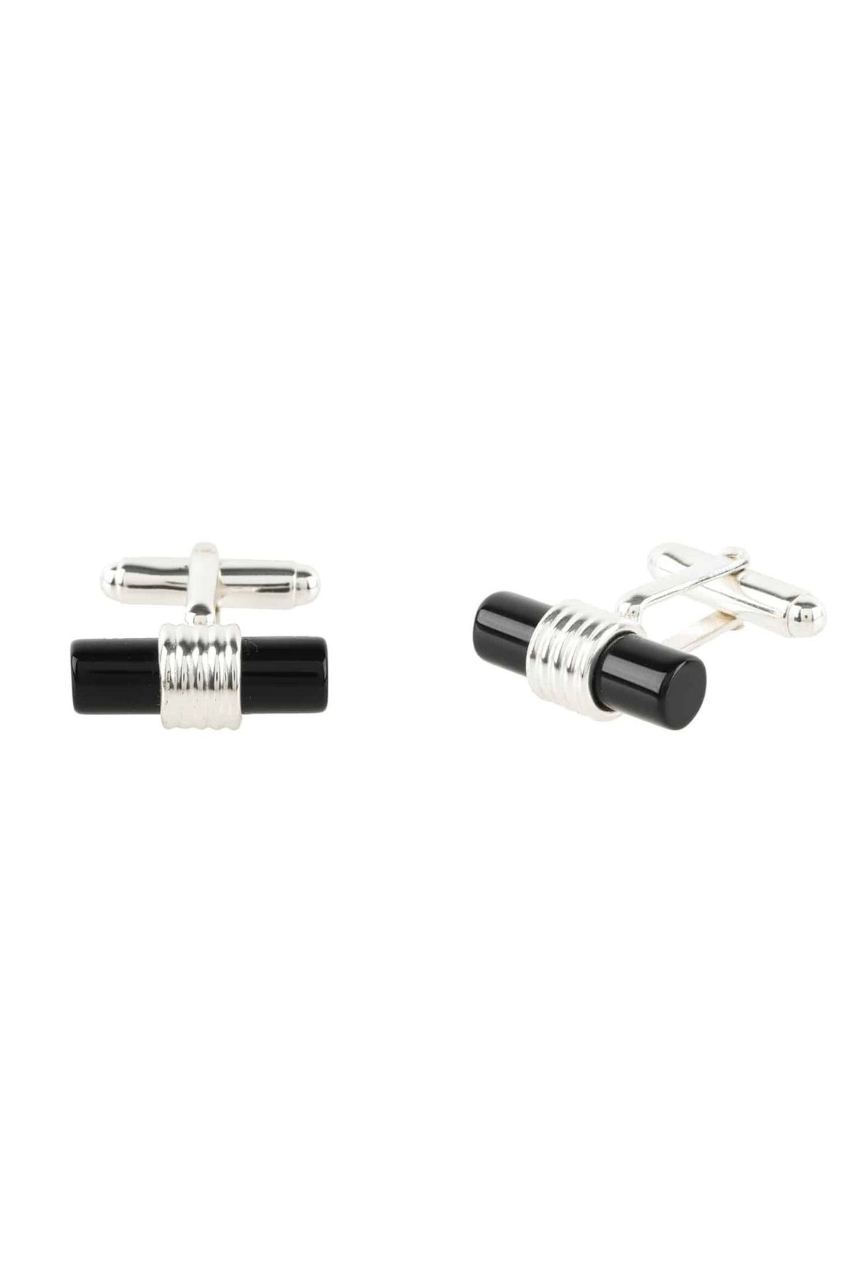 Cylindrical Cufflink Silver Black Onyx - LATELITA Cufflinks