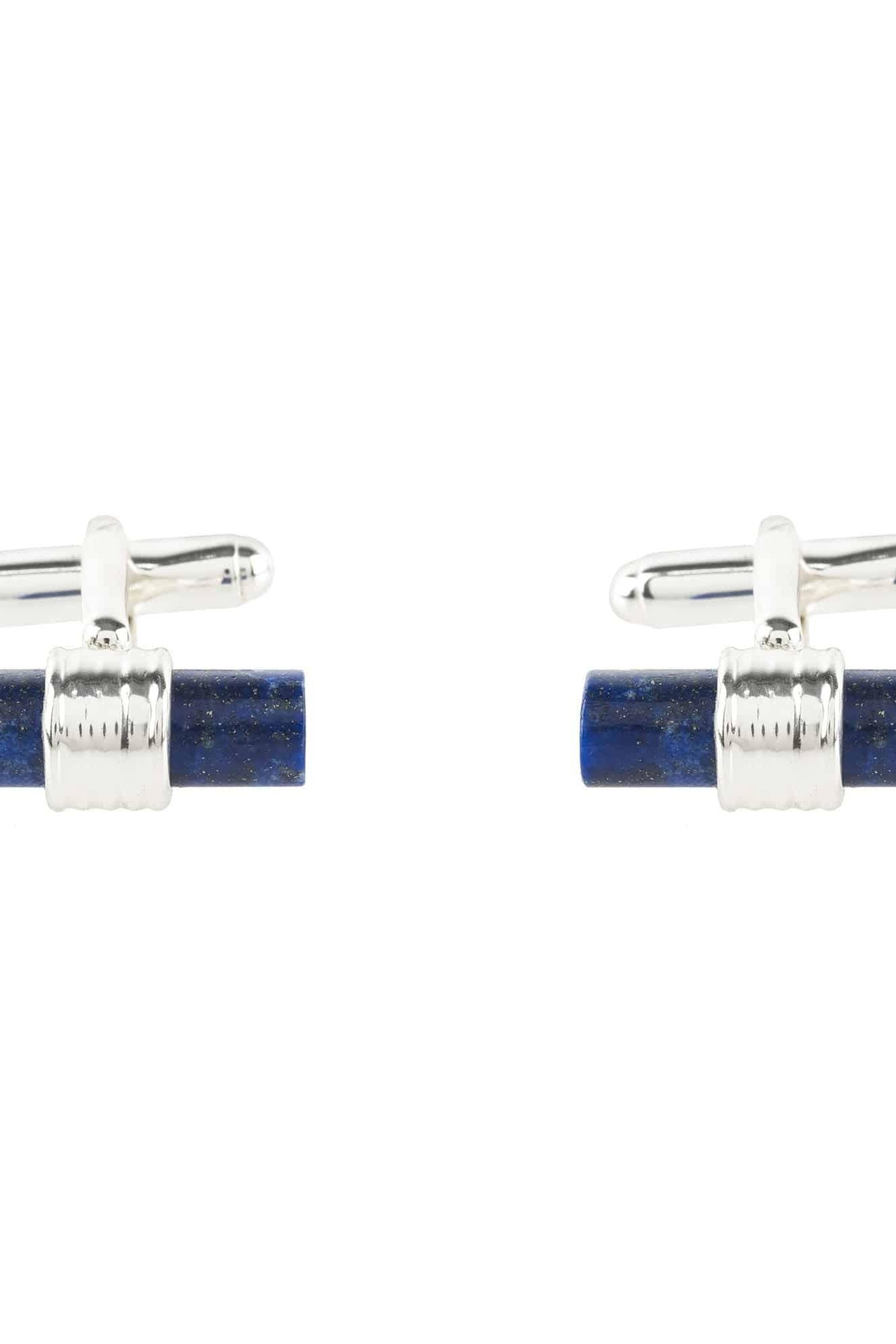 Cylindrical Cufflink Silver Blue Lapis Lazuli - LATELITA Cufflinks