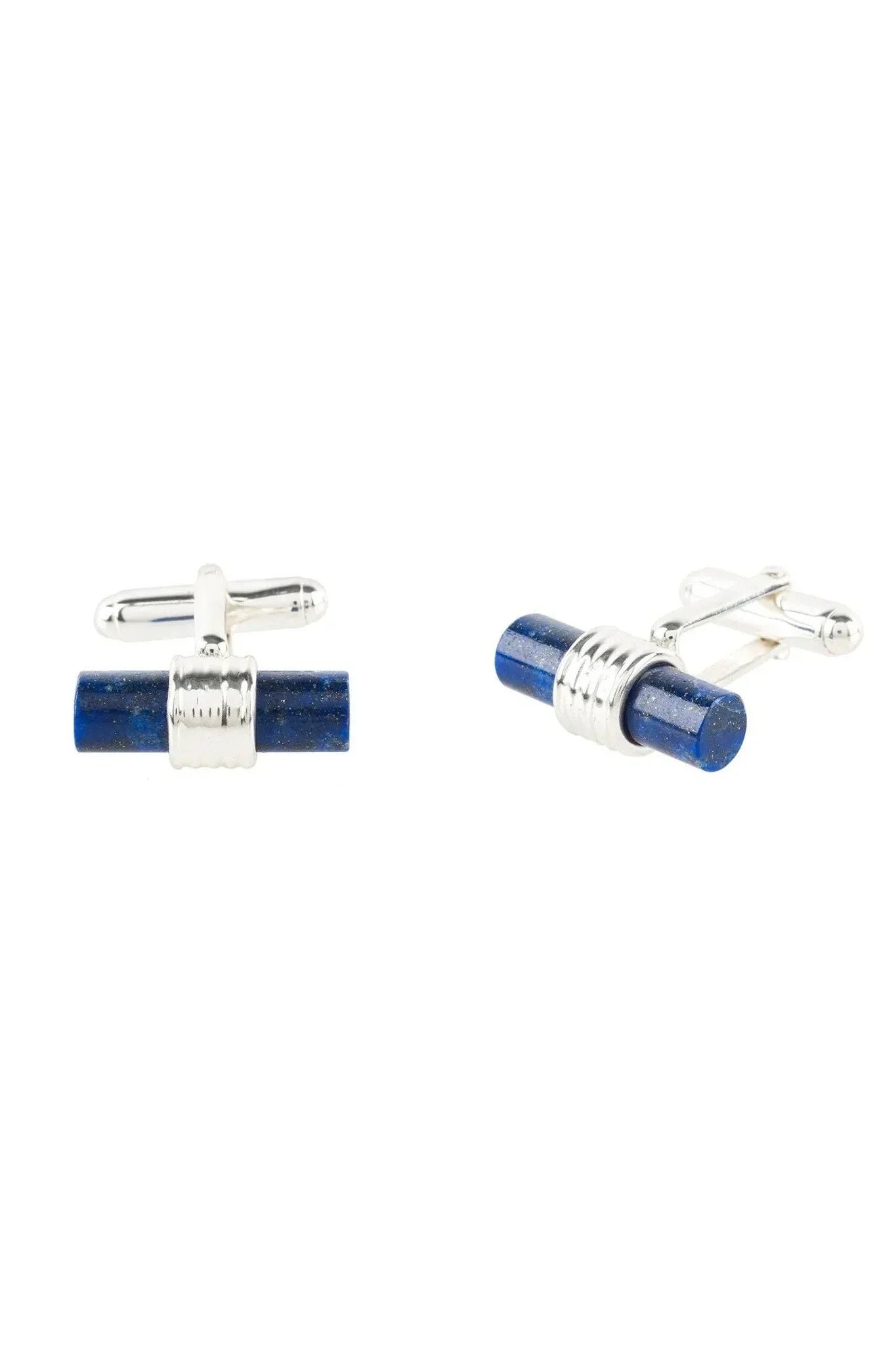 Cylindrical Cufflink Silver Blue Lapis Lazuli - LATELITA Cufflinks
