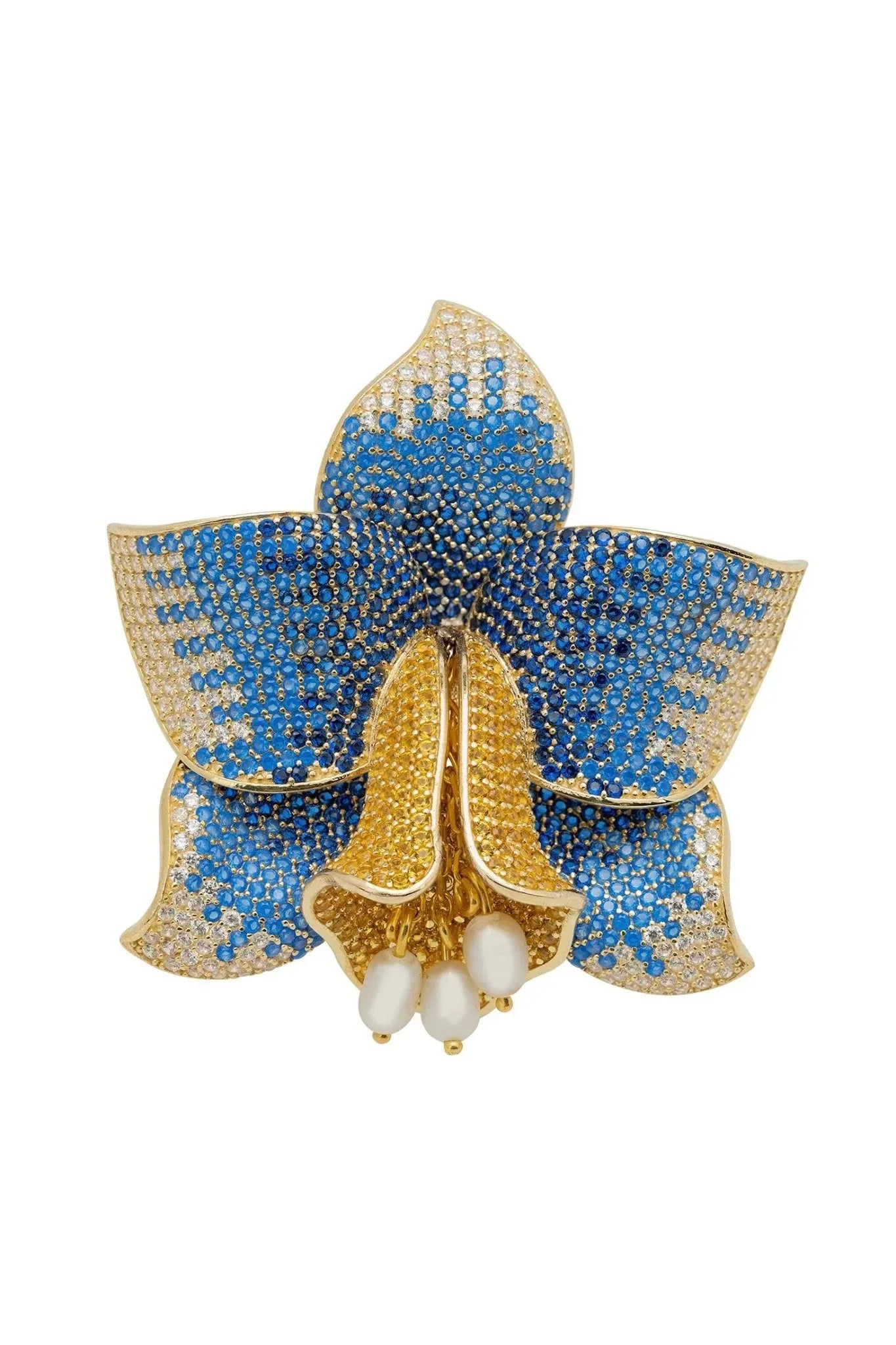 Daffodil With Pearls Cocktail Ring Gold Sapphire CZ - LATELITA Rings