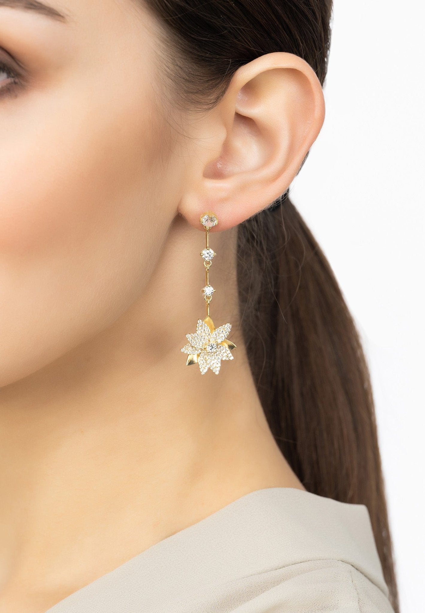 Dahlia Drop Earrings Gold White - LATELITA Earrings