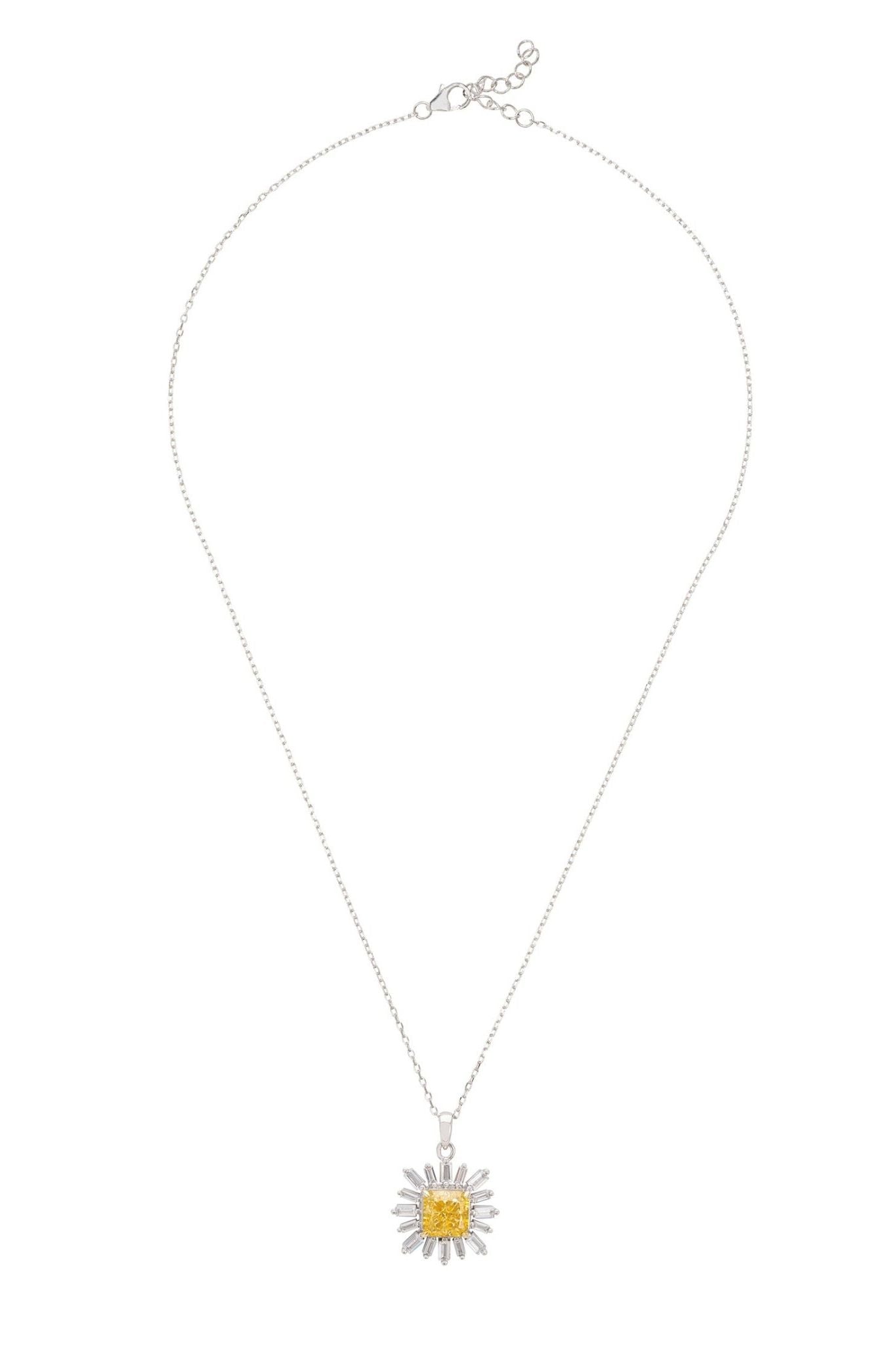 Daisy Flower Pendant Necklace Silver Citrine - LATELITA Necklaces