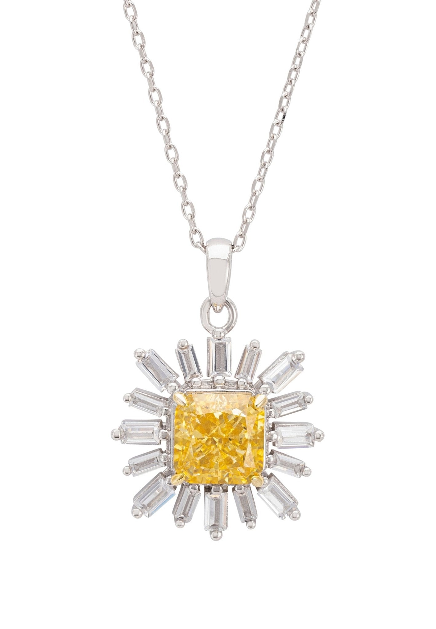 Daisy Flower Pendant Necklace Silver Citrine - LATELITA Necklaces