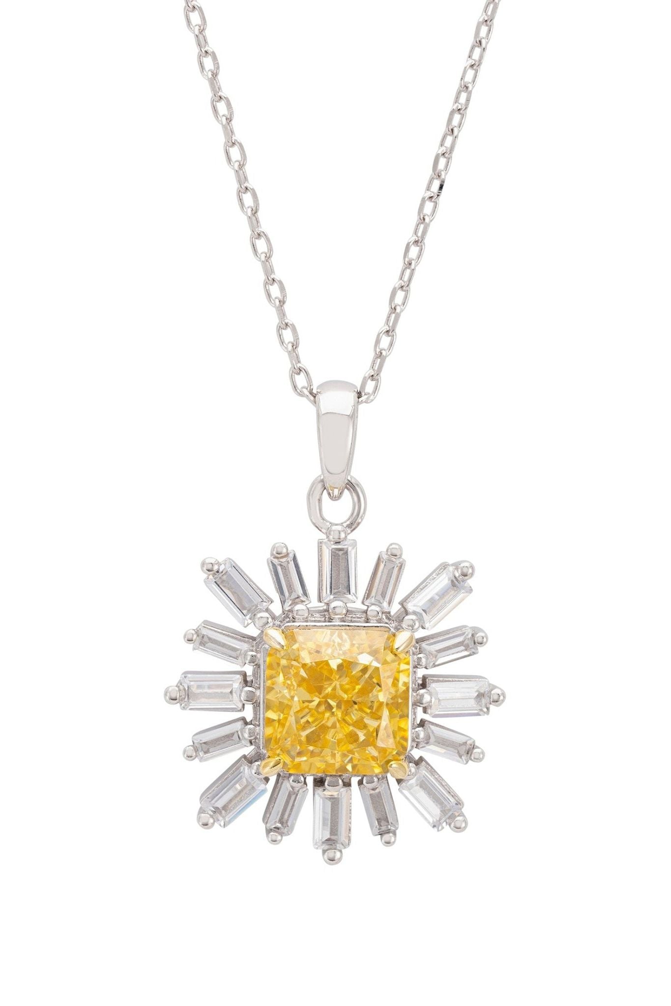 Daisy Flower Pendant Necklace Silver Citrine - LATELITA Necklaces