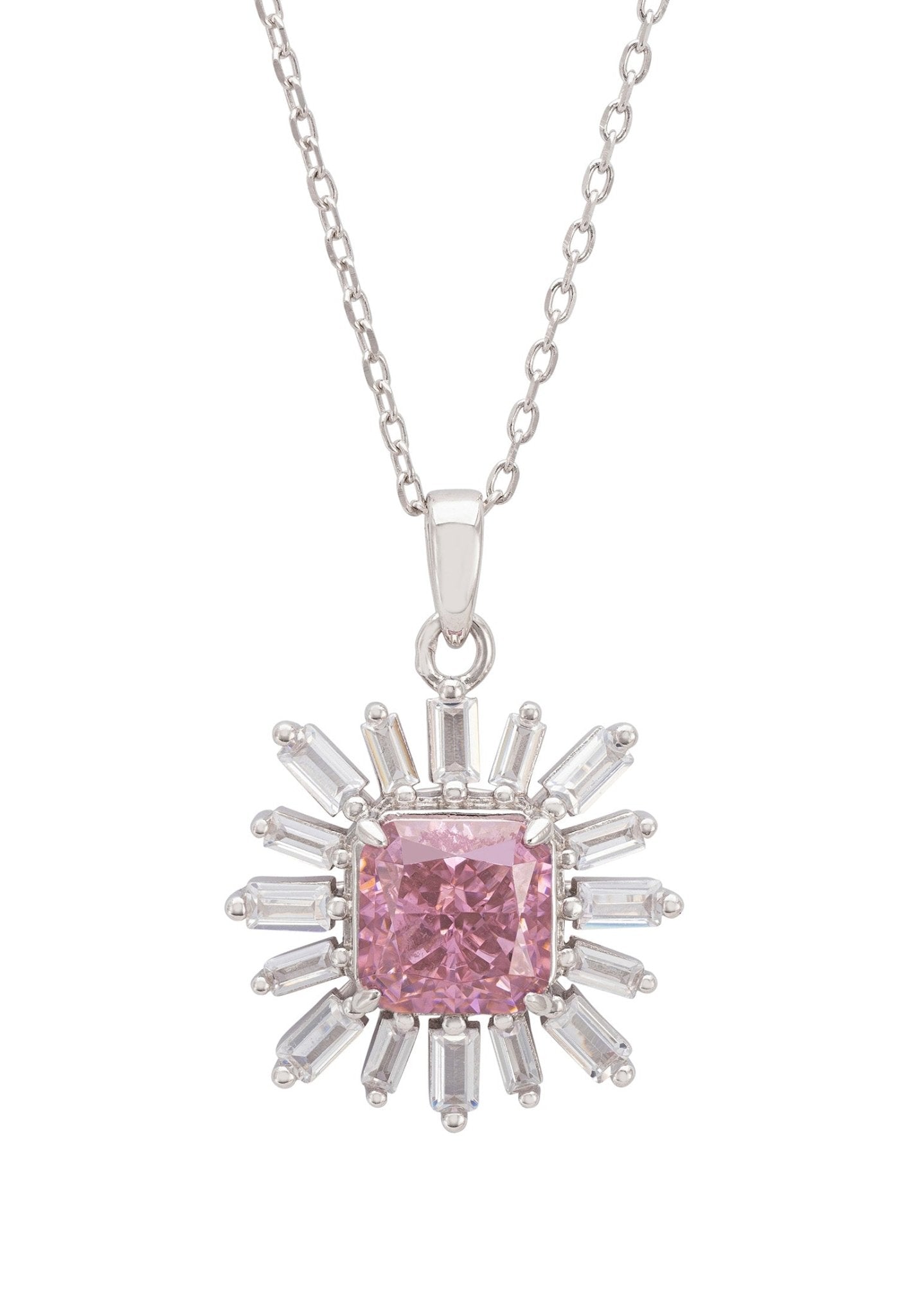 Daisy Flower Pendant Necklace Silver Pink Morganite - LATELITA Necklaces