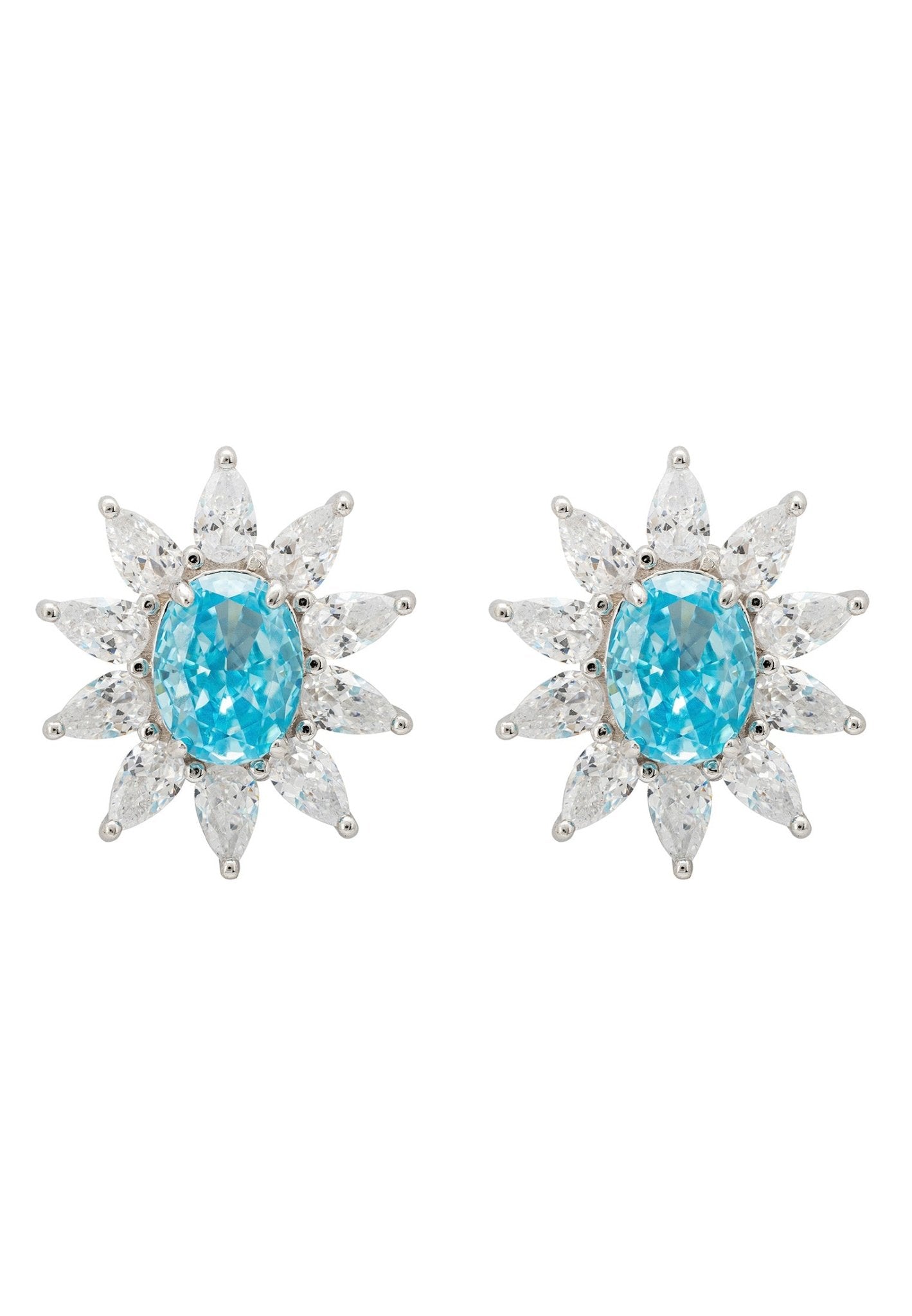 Daisy Gemstone Stud Earrings Blue Topaz Silver - LATELITA Earrings