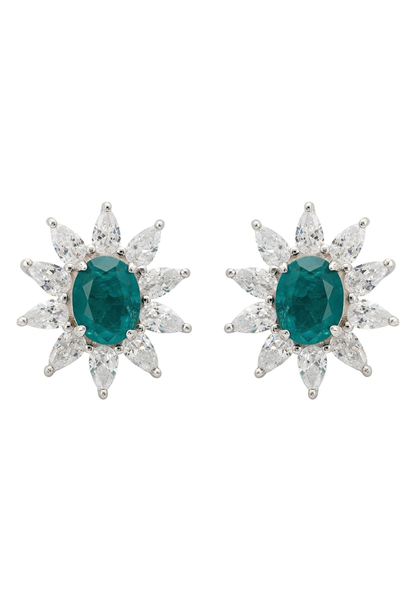 Daisy Gemstone Stud Earrings Emerald Silver - LATELITA Earrings