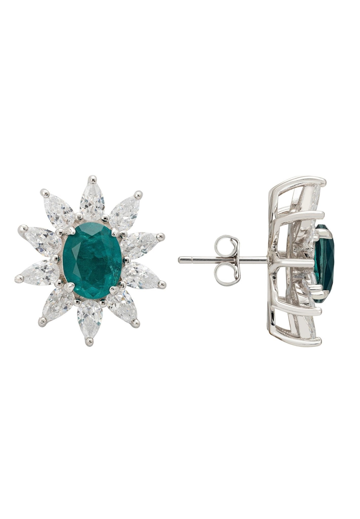Daisy Gemstone Stud Earrings Emerald Silver - LATELITA Earrings