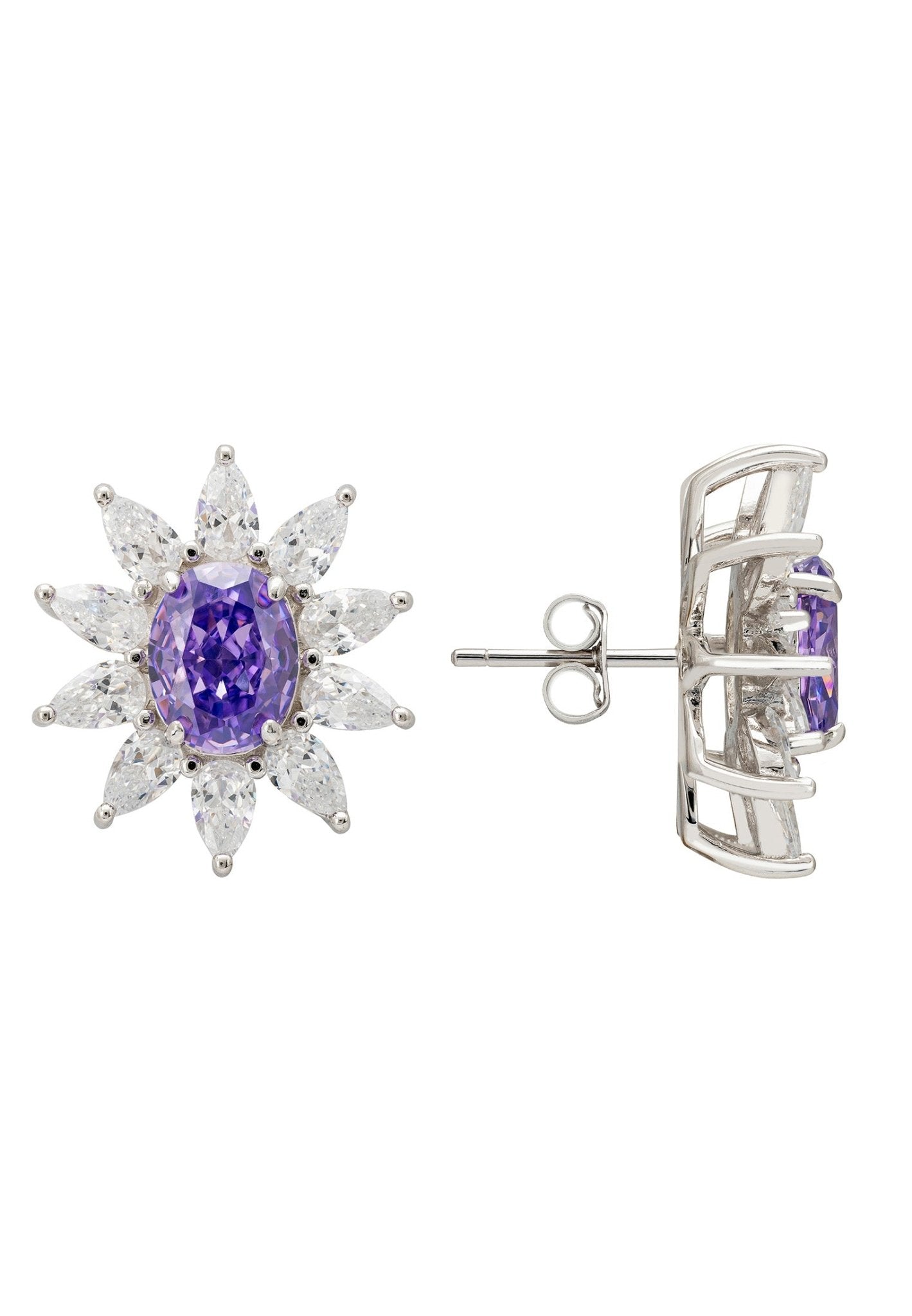 Daisy Gemstone Stud Earrings Lilac Amethyst Silver - LATELITA Earrings