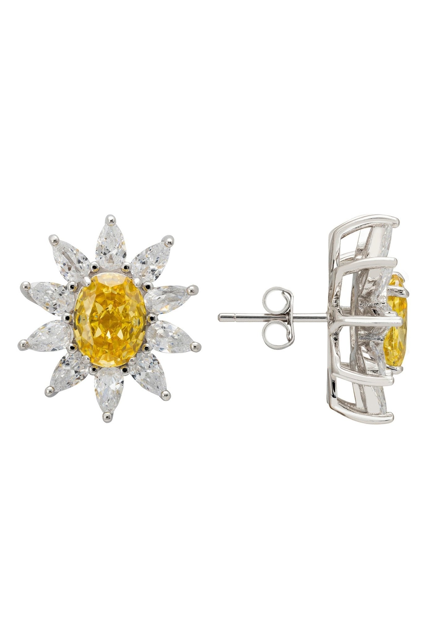 Daisy Gemstone Stud Earrings Yellow Topaz Silver - LATELITA Earrings