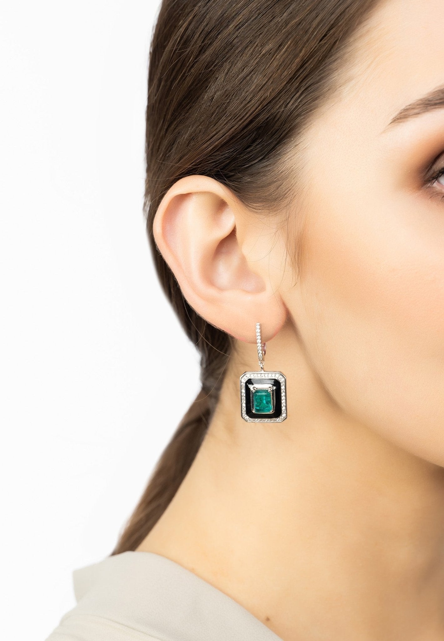 Deco Emerald & Enamel Earrings Silver - LATELITA Earrings