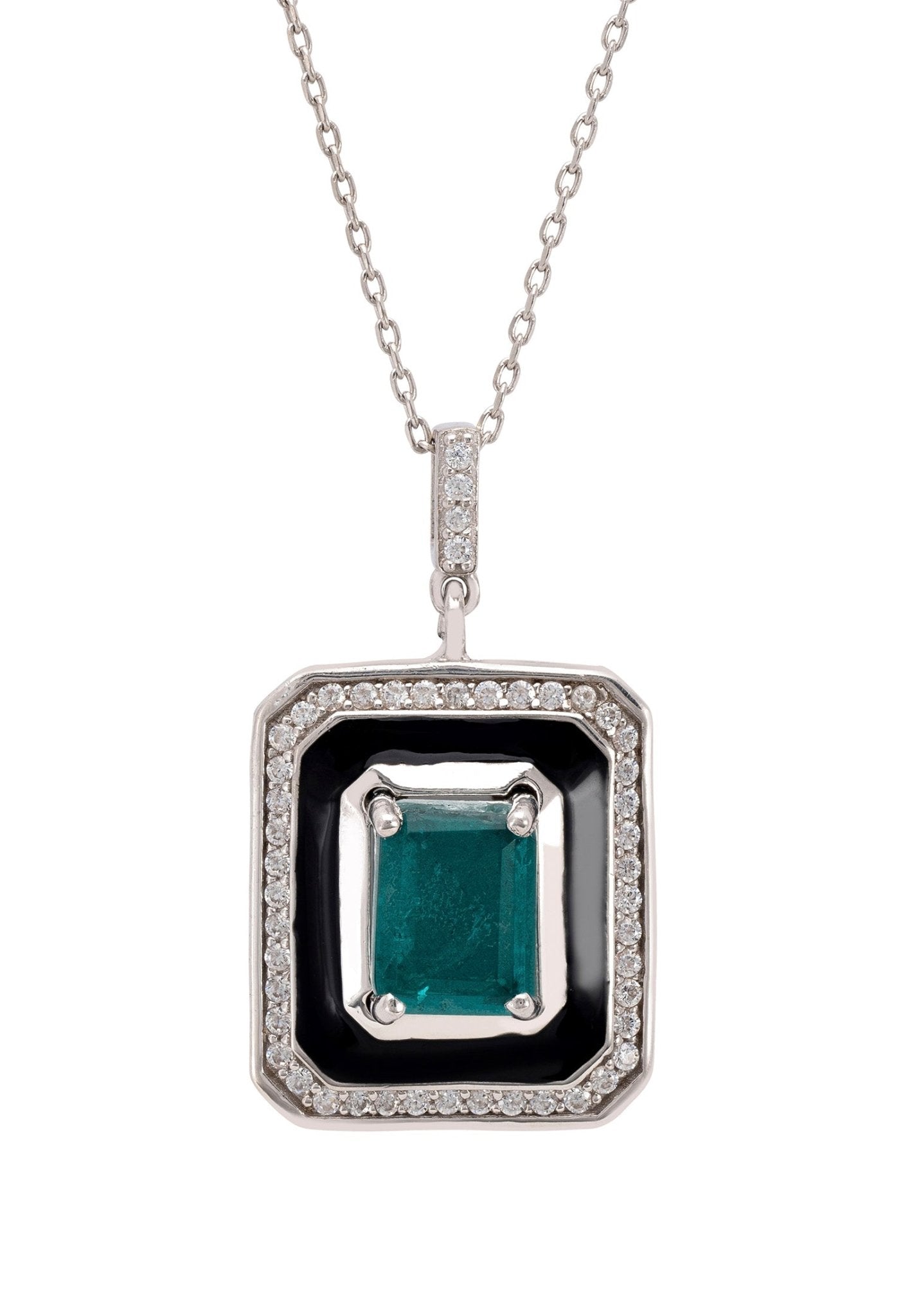 Deco Emerald & Enamel Necklace Silver - LATELITA Necklaces