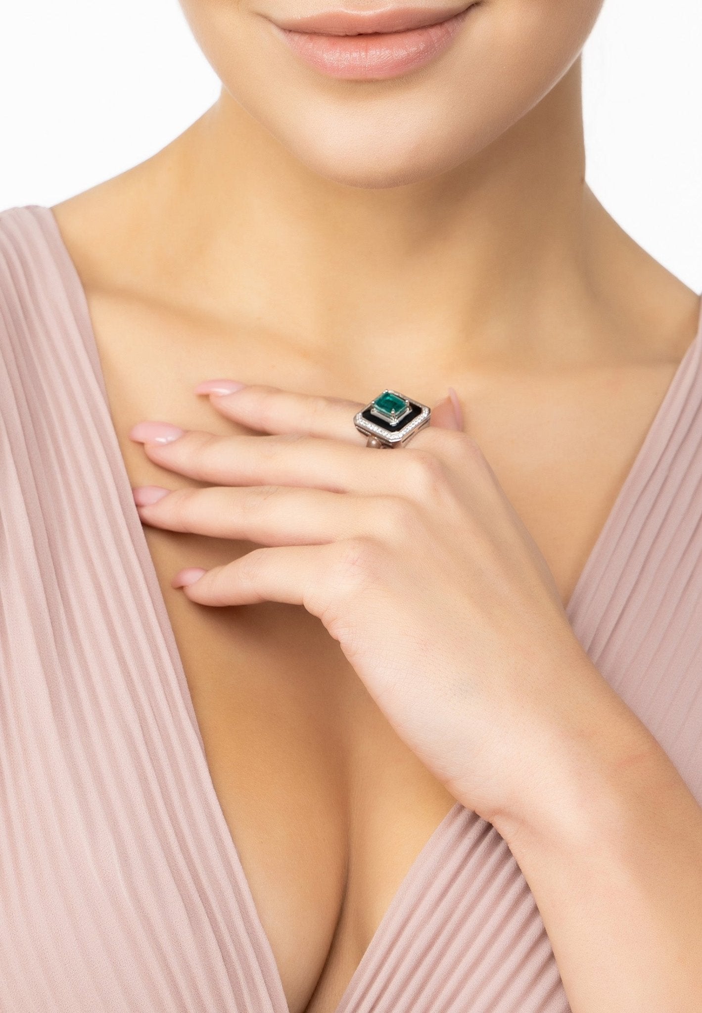 Deco Emerald & Enamel Ring Silver - LATELITA Rings