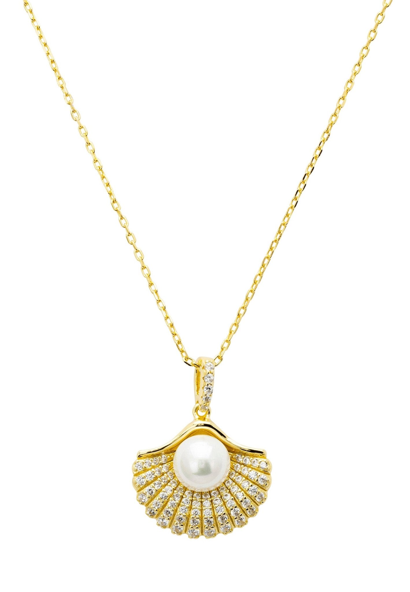 Deco Fan And Pearl Pendant Necklace Gold - LATELITA Necklaces