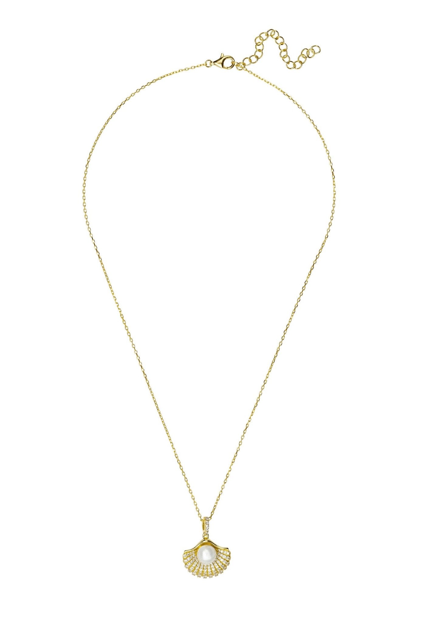 Deco Fan And Pearl Pendant Necklace Gold - LATELITA Necklaces