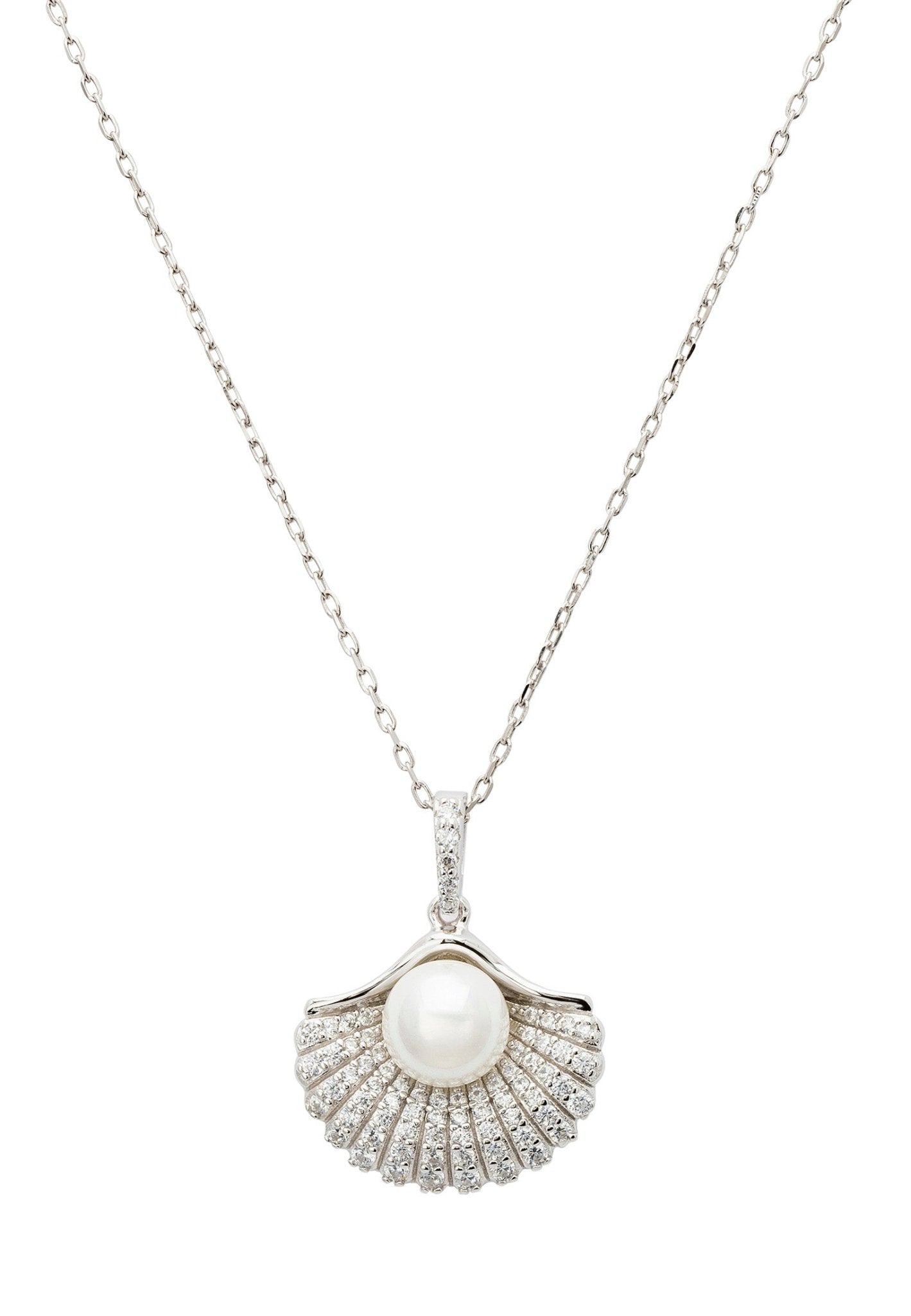 Deco Fan And Pearl Pendant Necklace Silver - LATELITA Necklaces