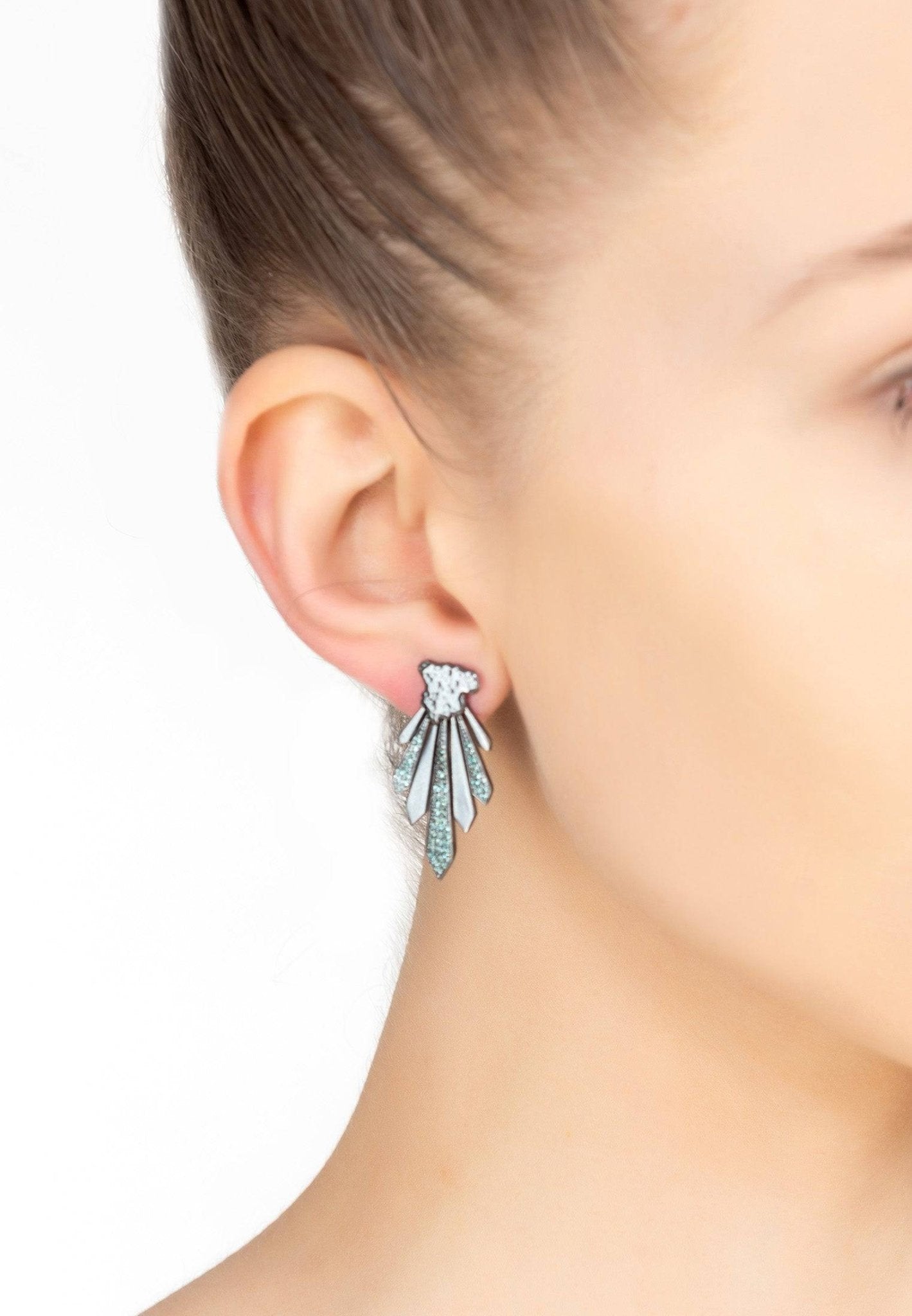 Deco Fan Ear Jacket Aqua Rosegold - LATELITA Earrings