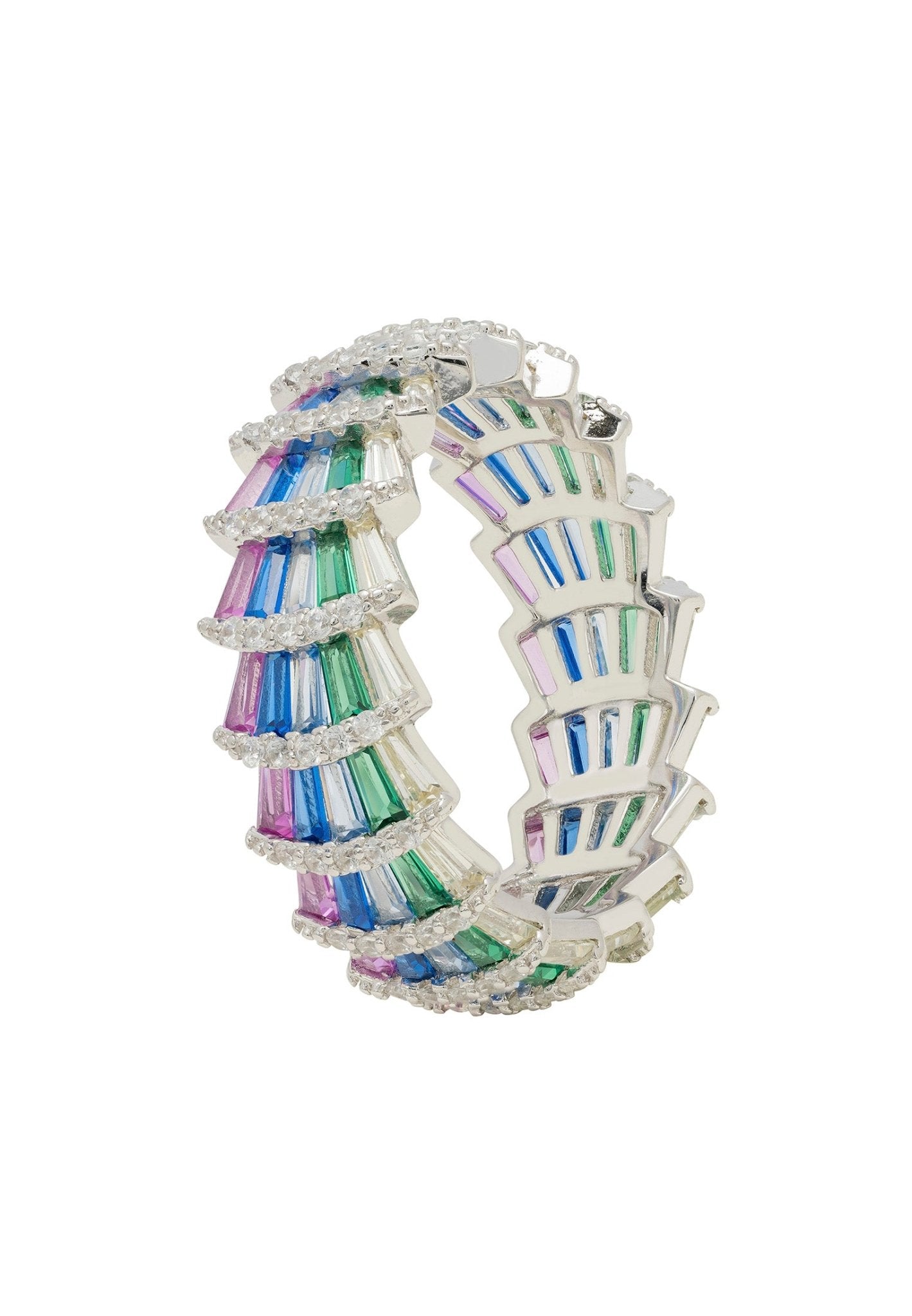 Deco Fantail Cocktail Ring Silver Rainbow - LATELITA Rings