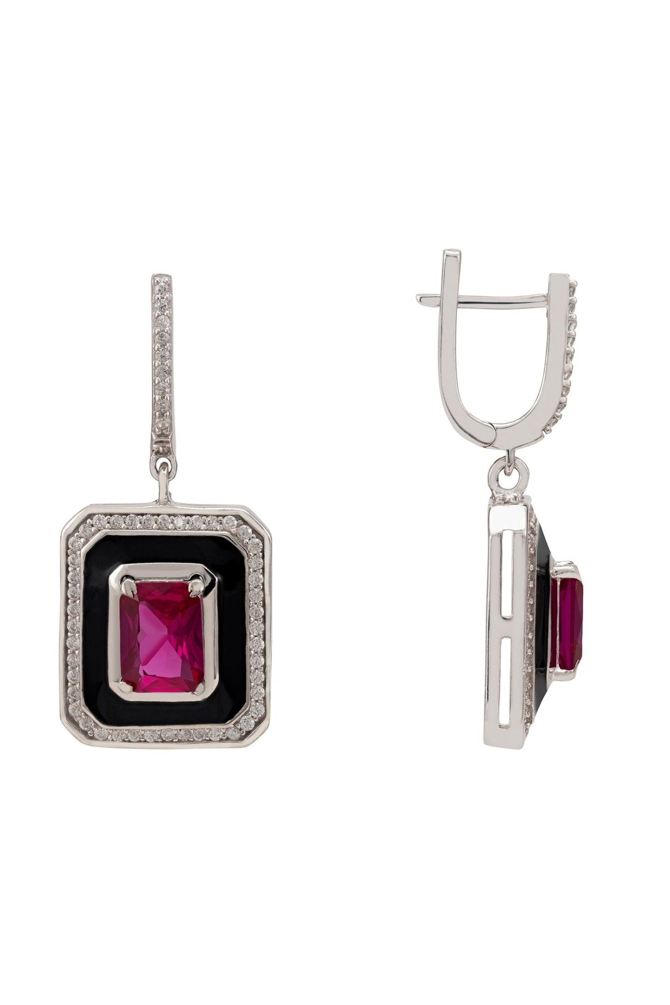 Deco Ruby & Enamel Earrings Silver - LATELITA Earrings