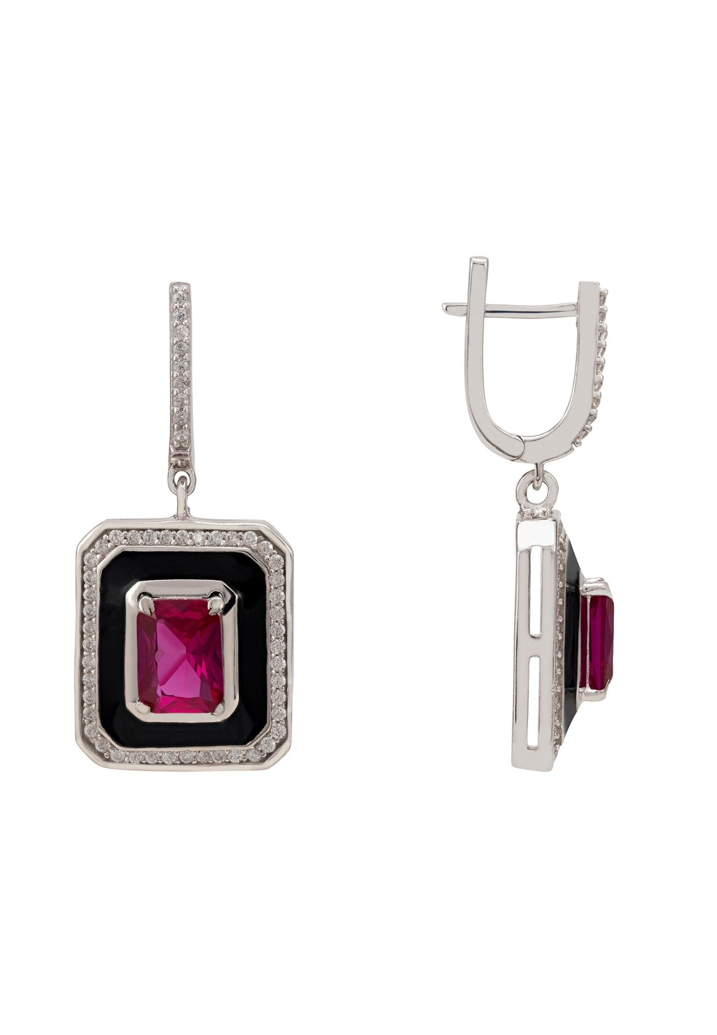 Deco Ruby & Enamel Earrings Silver - LATELITA Earrings