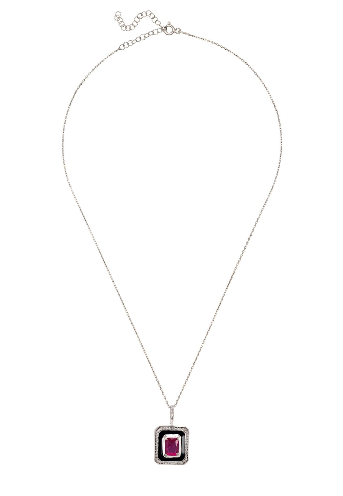 Deco Ruby & Enamel Necklace Silver - LATELITA Necklaces