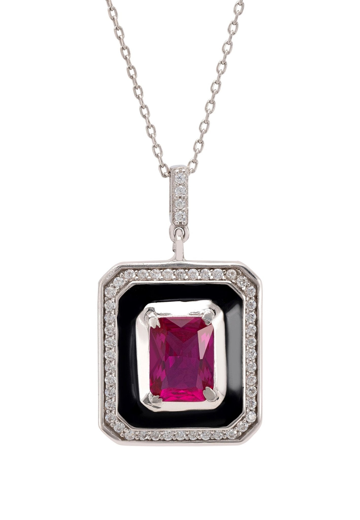 Deco Ruby & Enamel Necklace Silver - LATELITA Necklaces