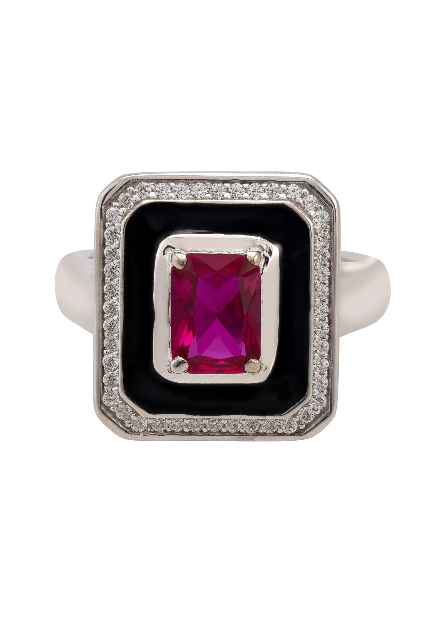 Deco Ruby & Enamel Ring Silver - LATELITA Rings