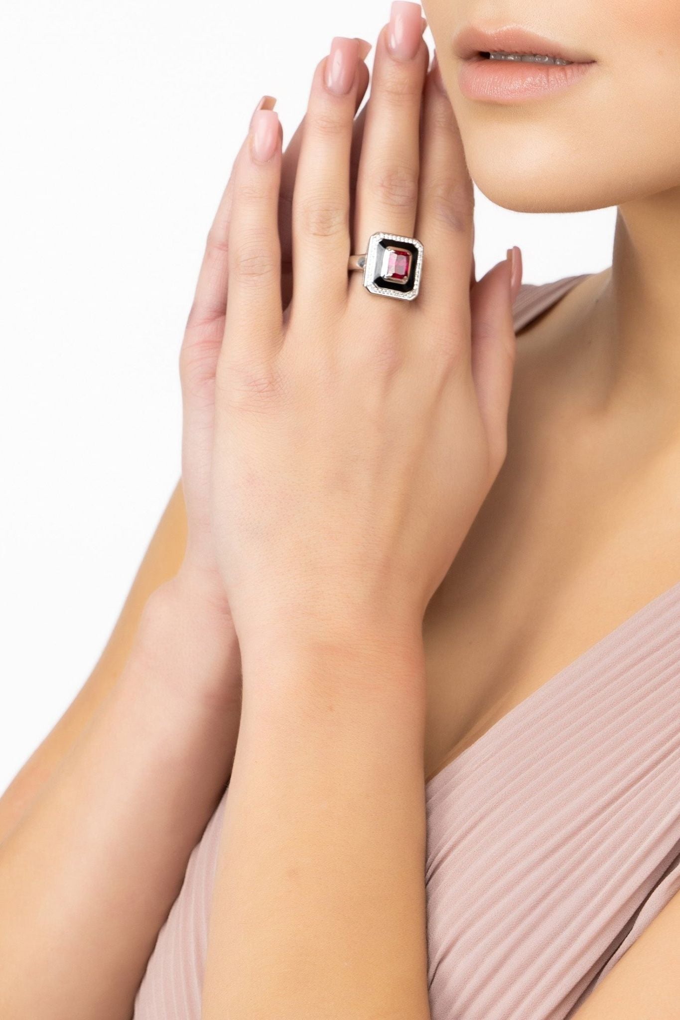 Deco Ruby & Enamel Ring Silver - LATELITA Rings