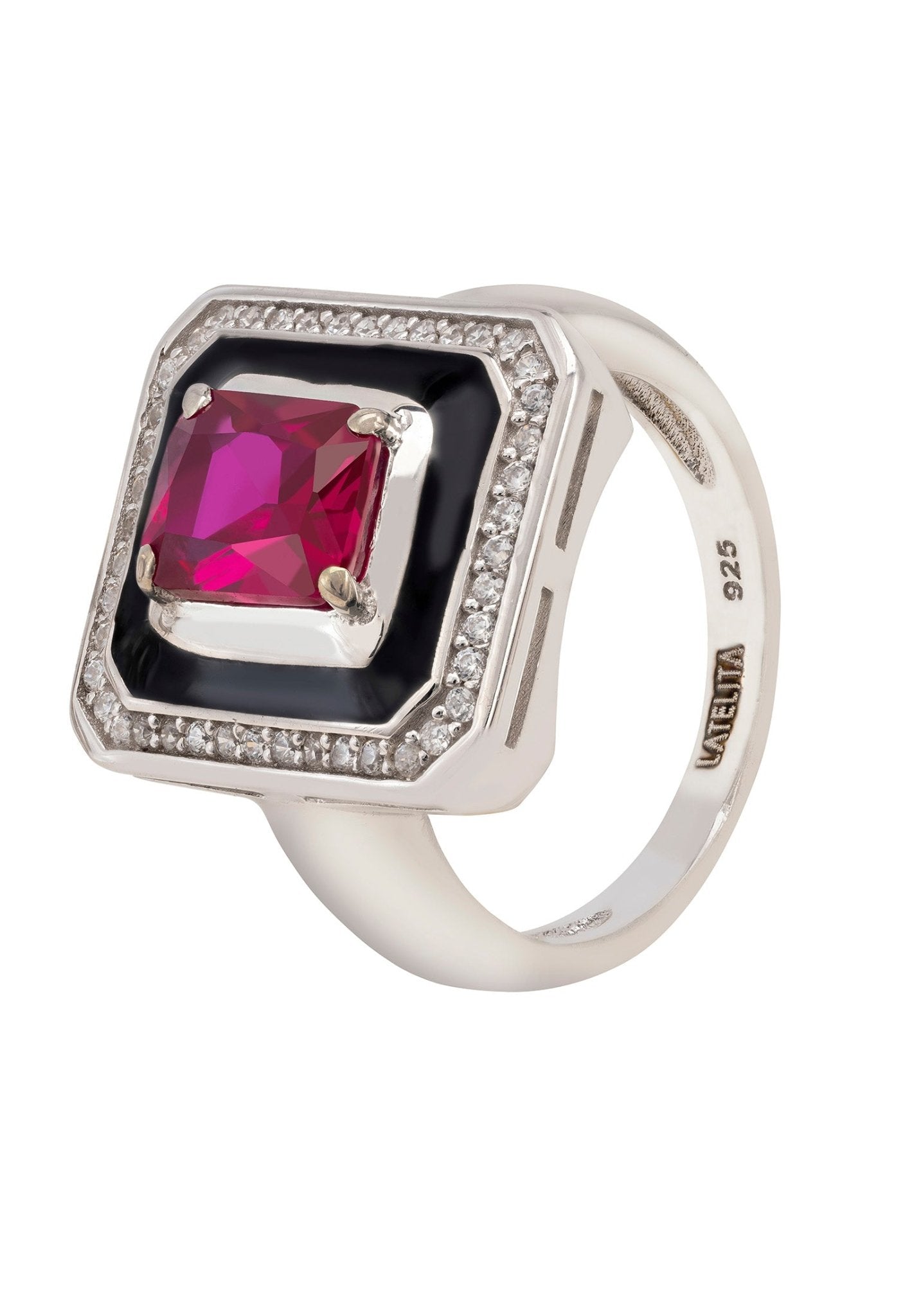 Deco Ruby & Enamel Ring Silver - LATELITA Rings