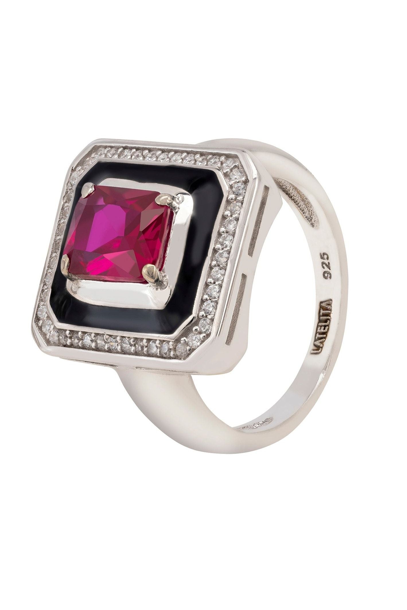 Deco Ruby & Enamel Ring Silver - LATELITA Rings