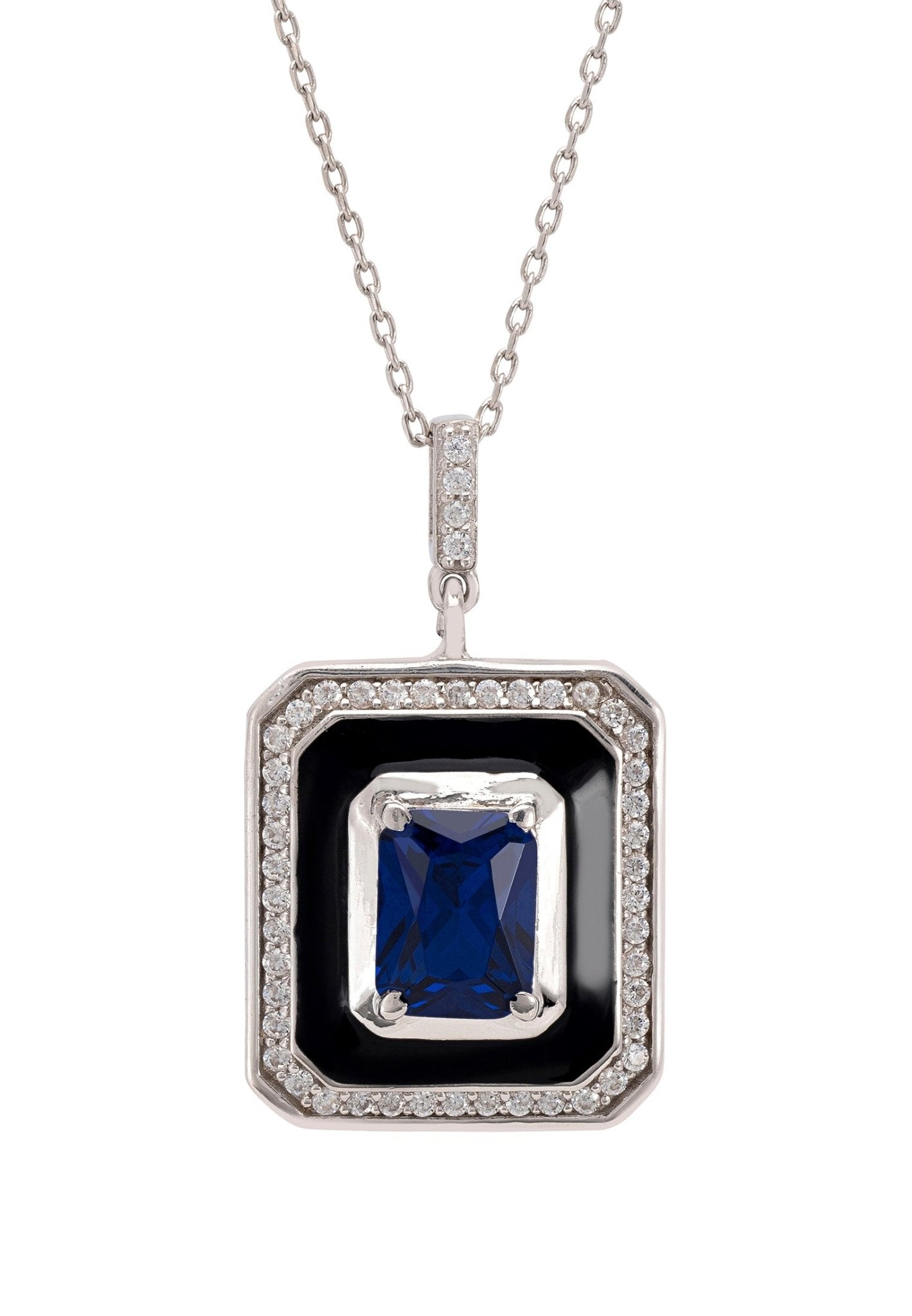 Deco Sapphire & Enamel Necklace Silver - LATELITA Necklaces