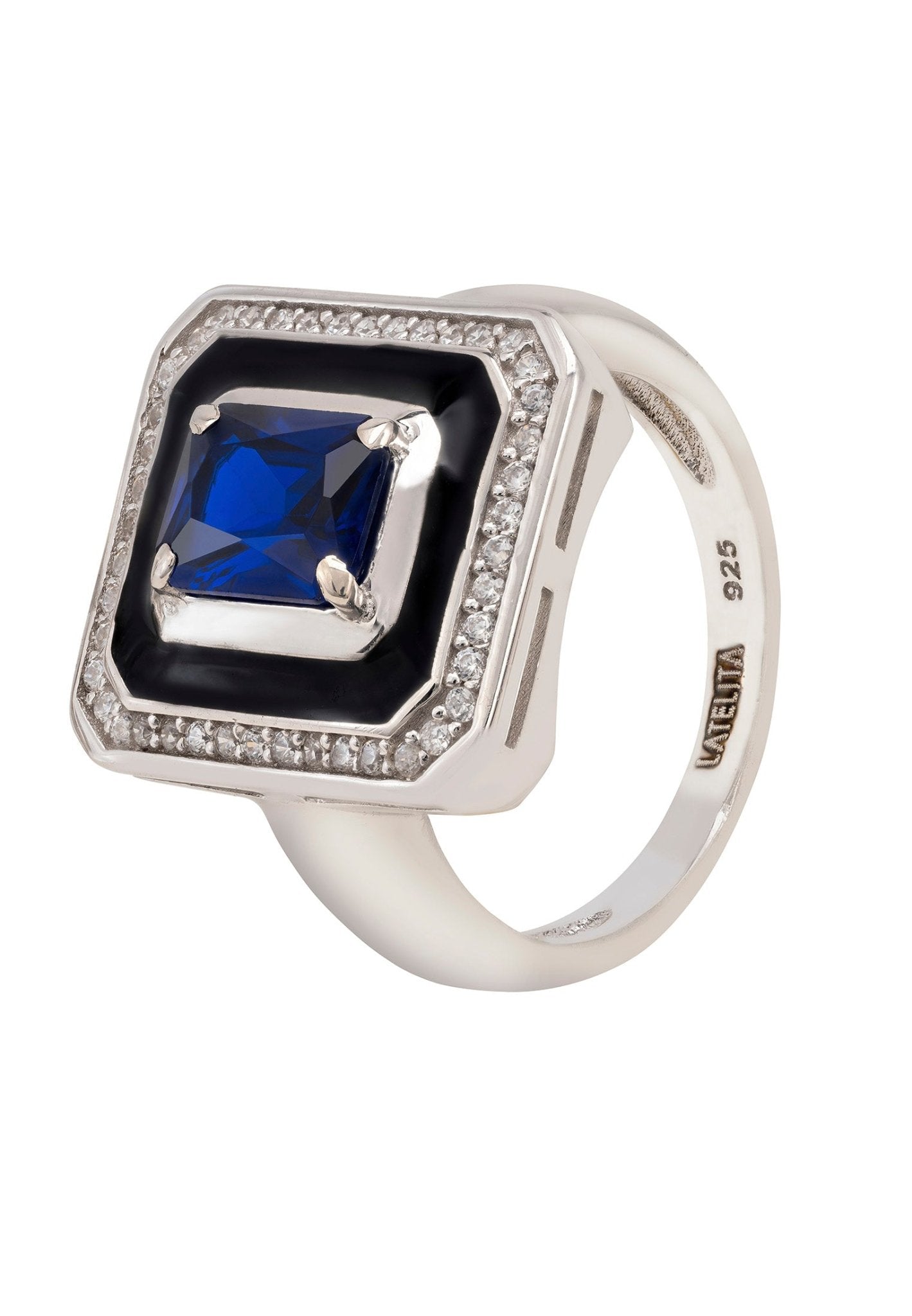 Deco Sapphire & Enamel Ring Silver - LATELITA Rings