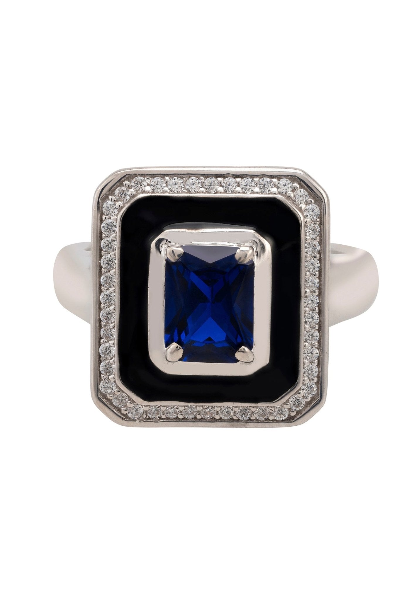 Deco Sapphire & Enamel Ring Silver - LATELITA Rings