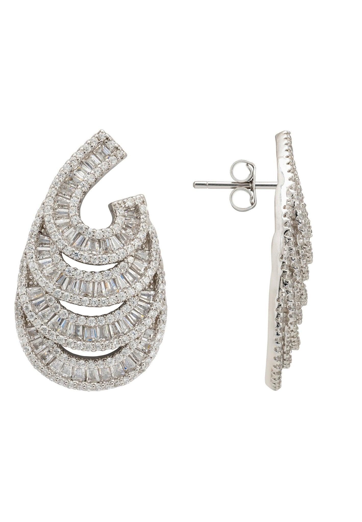 Deco Waves Baguette Hoop Earrings Silver - LATELITA Earrings