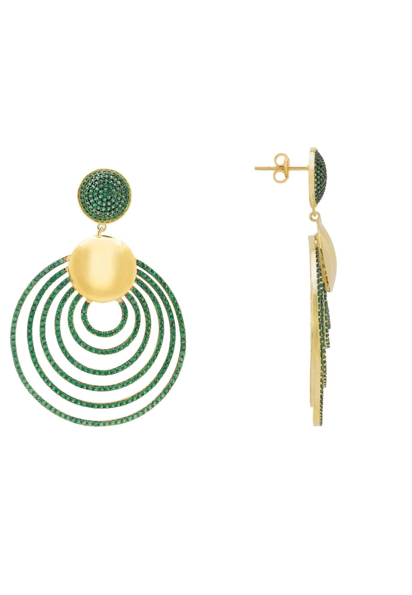 Descending Circles Drop Earrings Gold Emerald - LATELITA Earrings