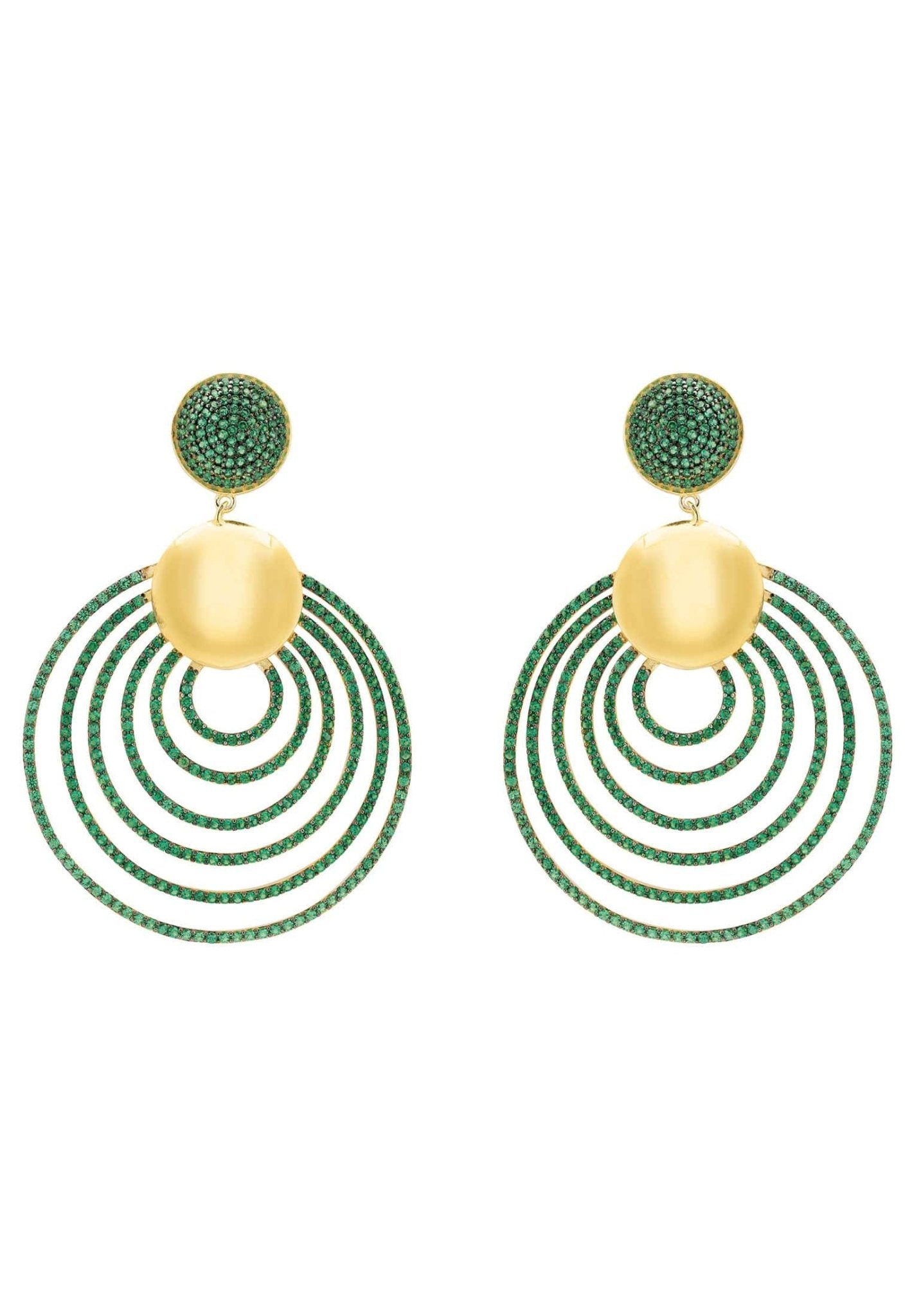 Descending Circles Drop Earrings Gold Emerald - LATELITA Earrings