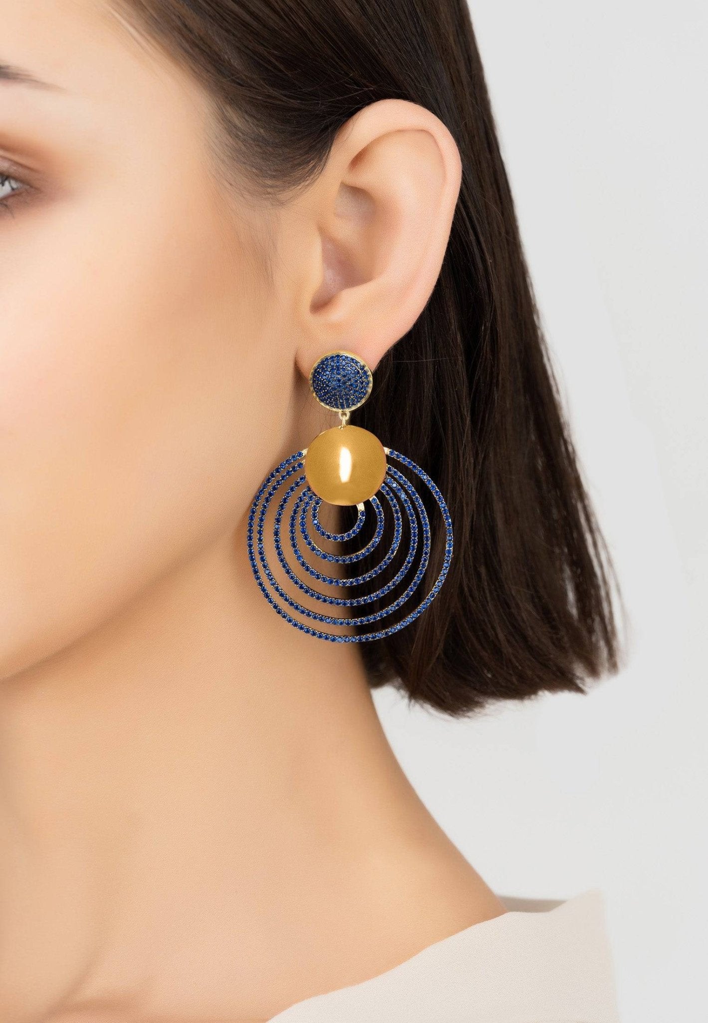 Descending Circles Drop Earrings Gold Sapphire - LATELITA Earrings