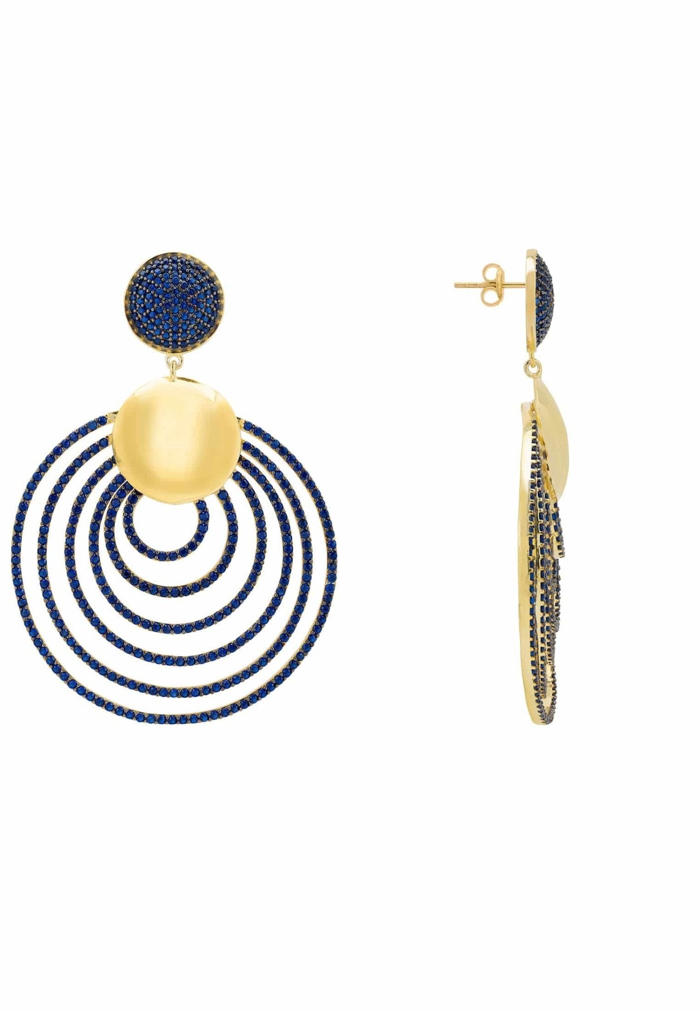 Descending Circles Drop Earrings Gold Sapphire - LATELITA Earrings