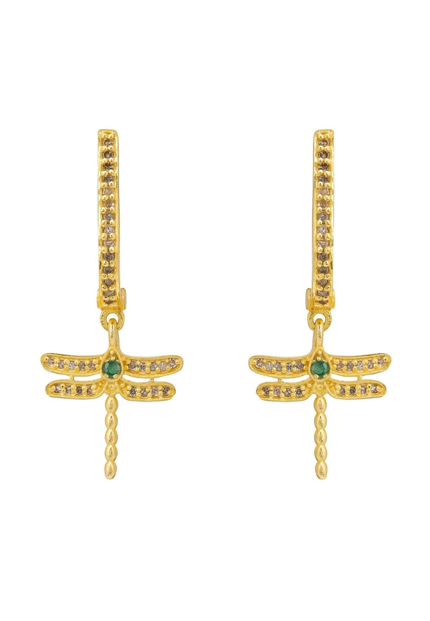 Diamond Dragonfly Earrings Gold Emerald - LATELITA Earrings