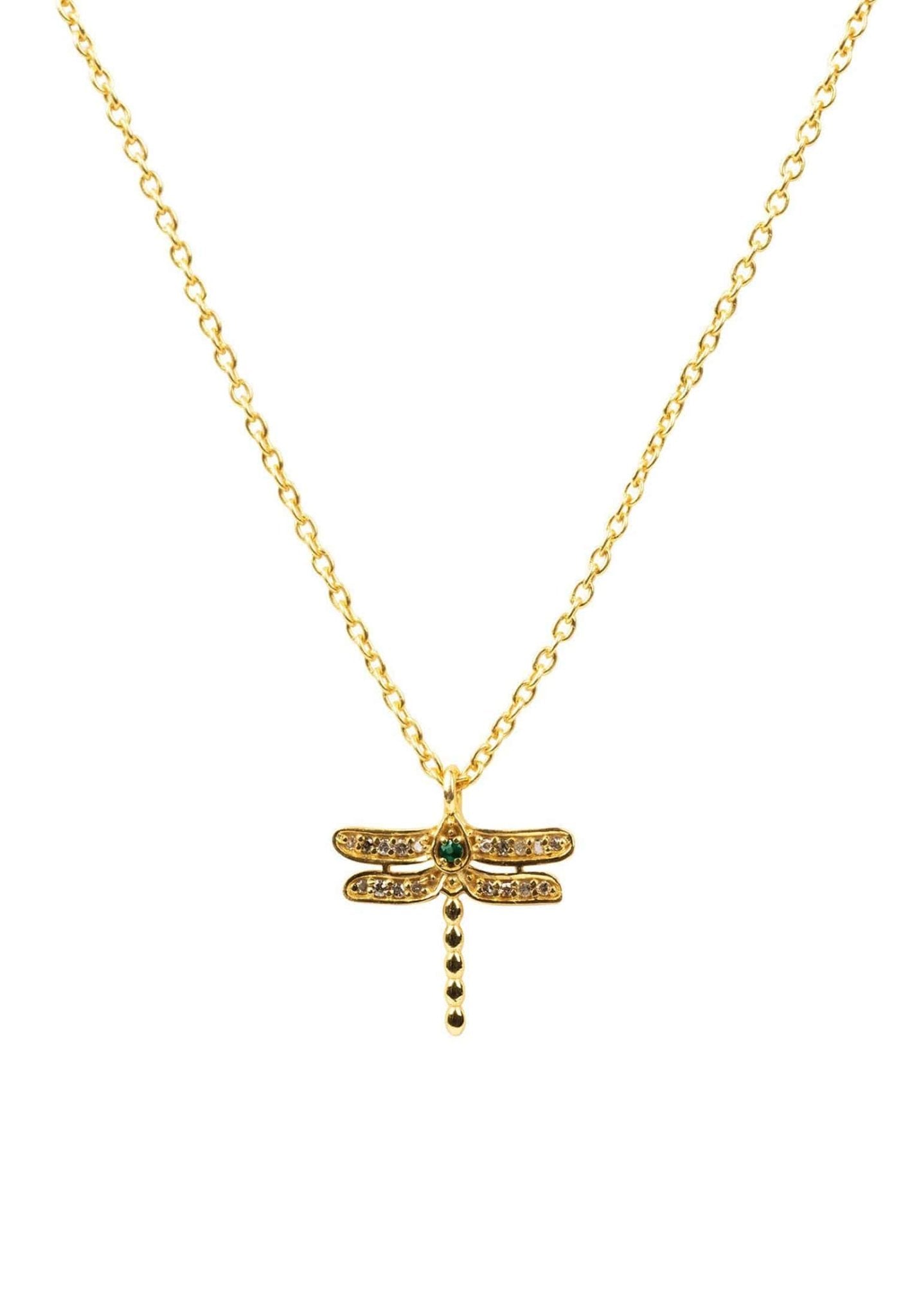 Diamond & Emerald Dragonfly Necklace Gold - LATELITA Necklaces