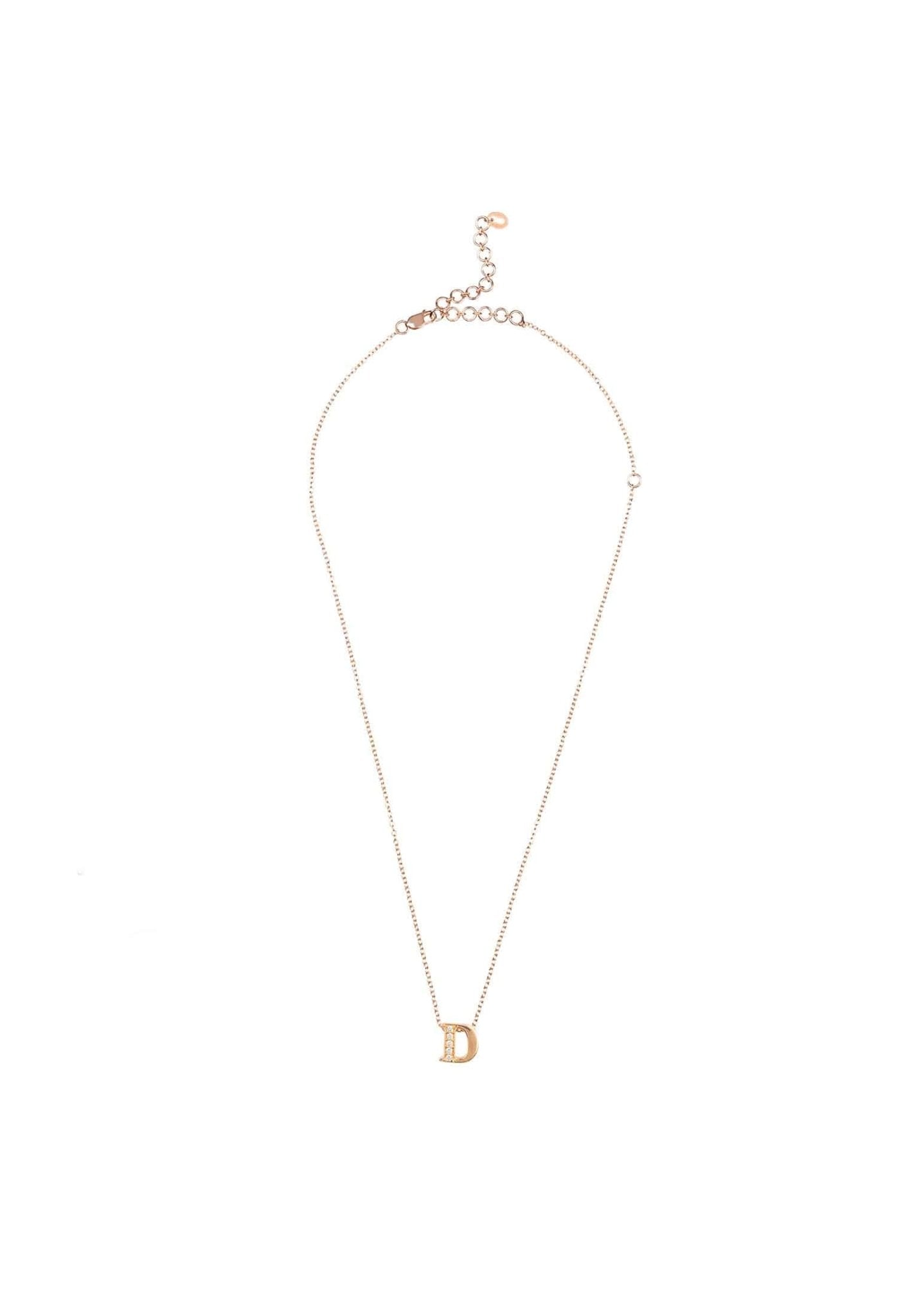 Diamond Initial Letter Pendant Necklace Rose Gold D - LATELITA Necklaces