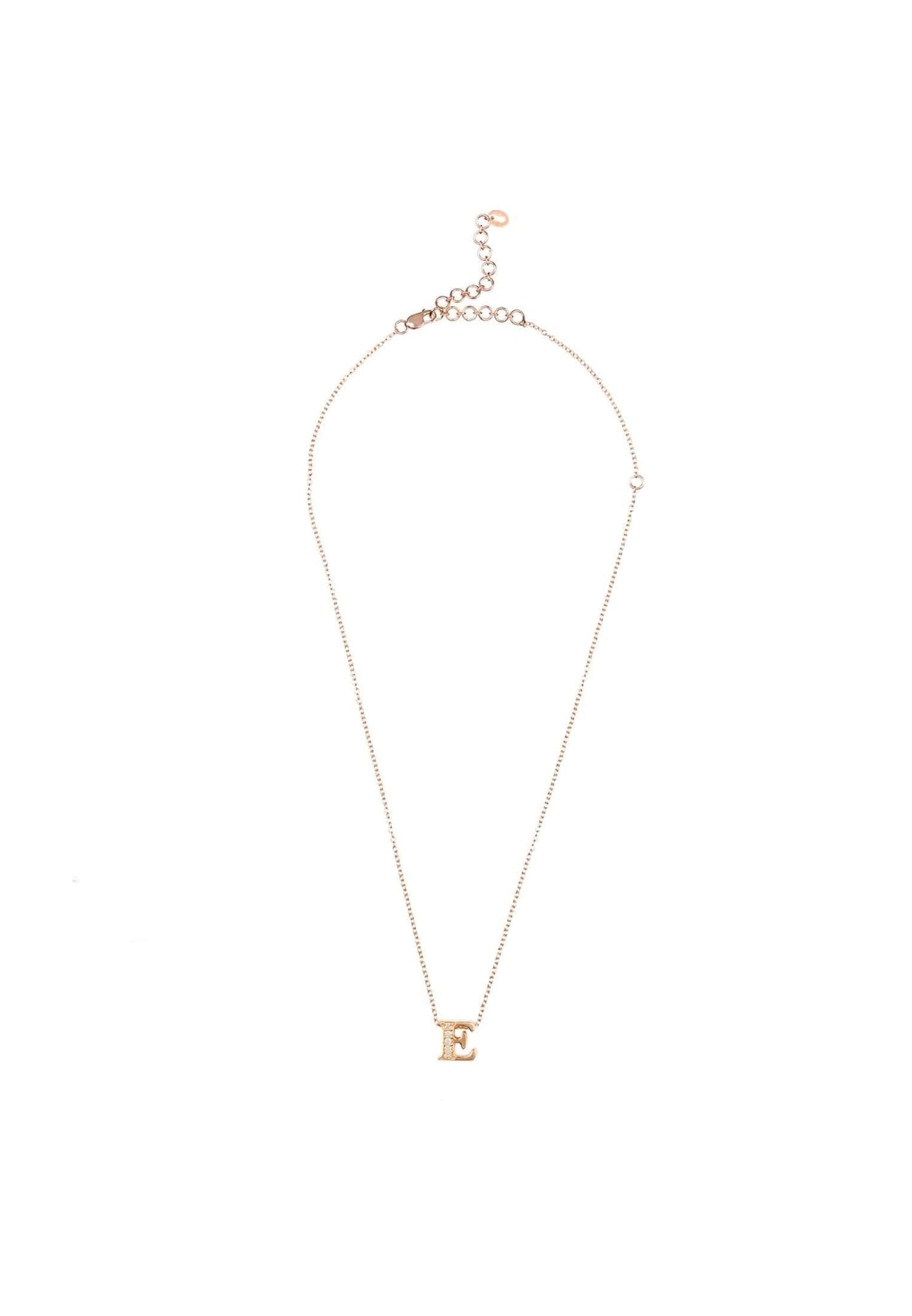 Diamond Initial Letter Pendant Necklace Rose Gold E - LATELITA Necklaces