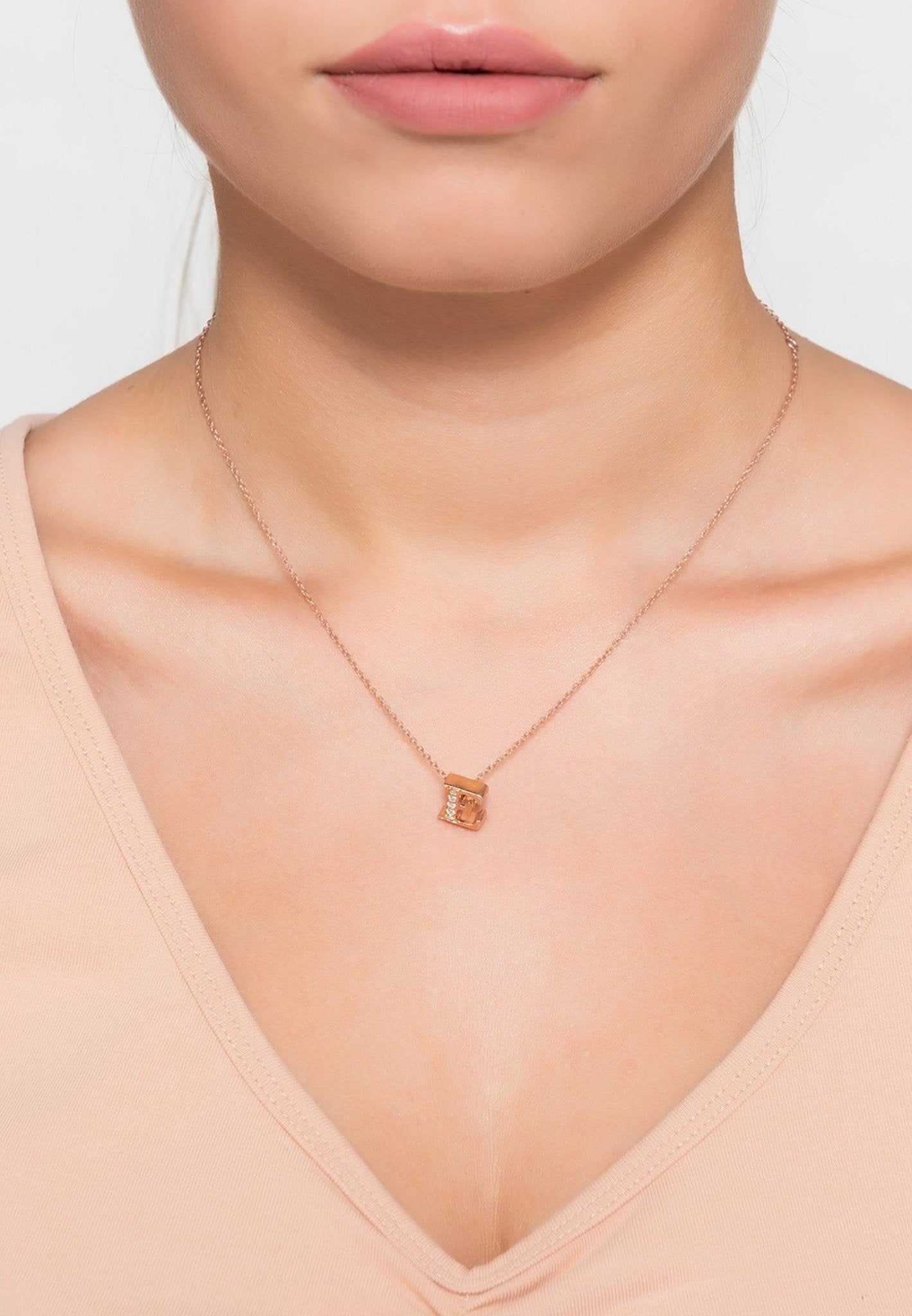 Diamond Initial Letter Pendant Necklace Rose Gold E - LATELITA Necklaces