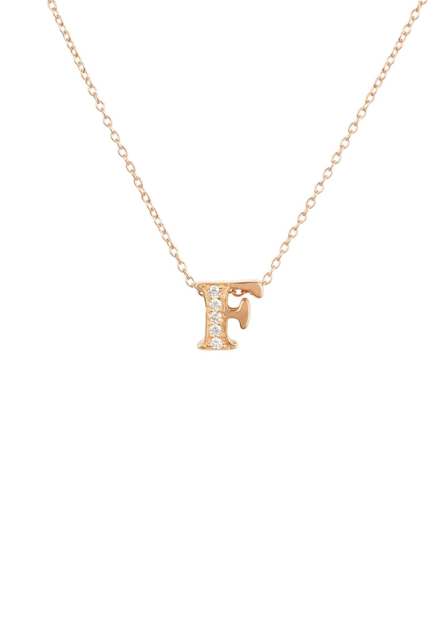Diamond Initial Letter Pendant Necklace Rose Gold F - LATELITA Necklaces
