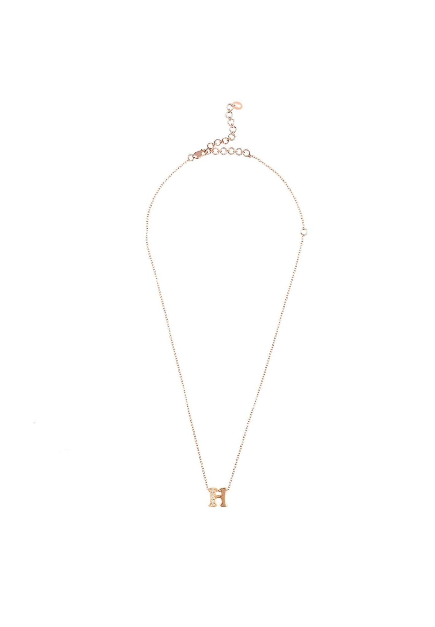 Diamond Initial Letter Pendant Necklace Rose Gold H - LATELITA Necklaces