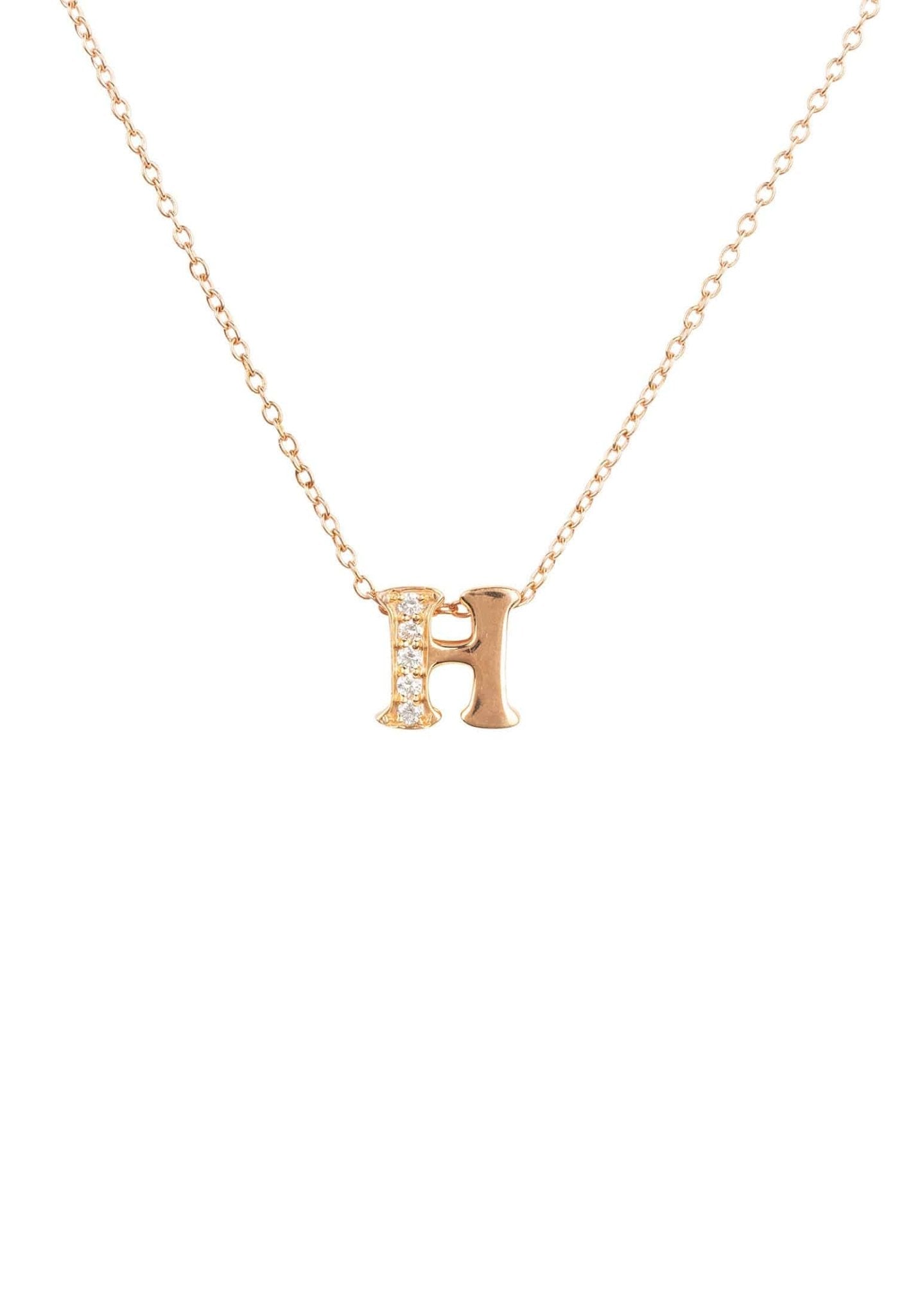 Diamond Initial Letter Pendant Necklace Rose Gold H - LATELITA Necklaces