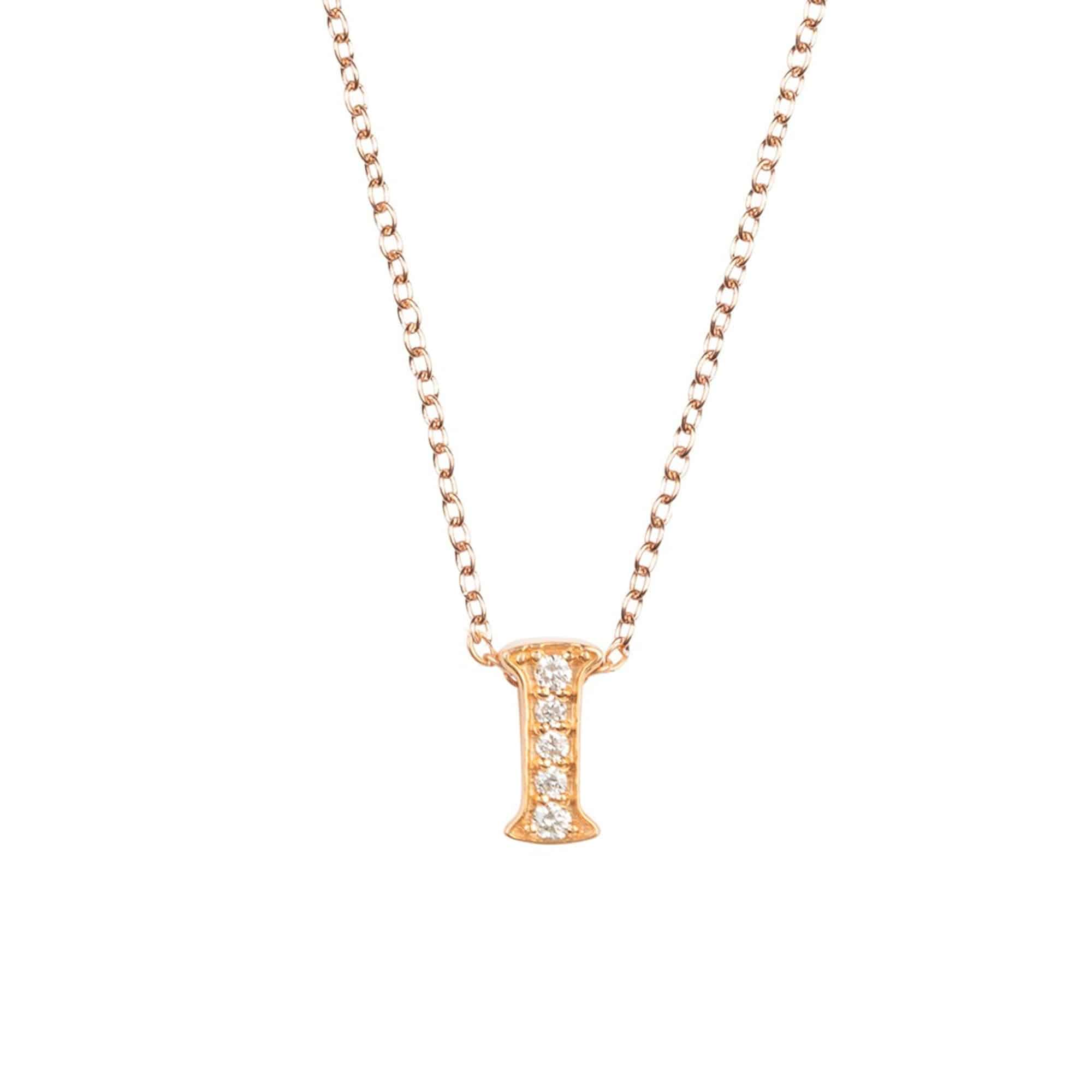 Diamond Initial Letter Pendant Necklace Rose Gold I - LATELITA Necklaces