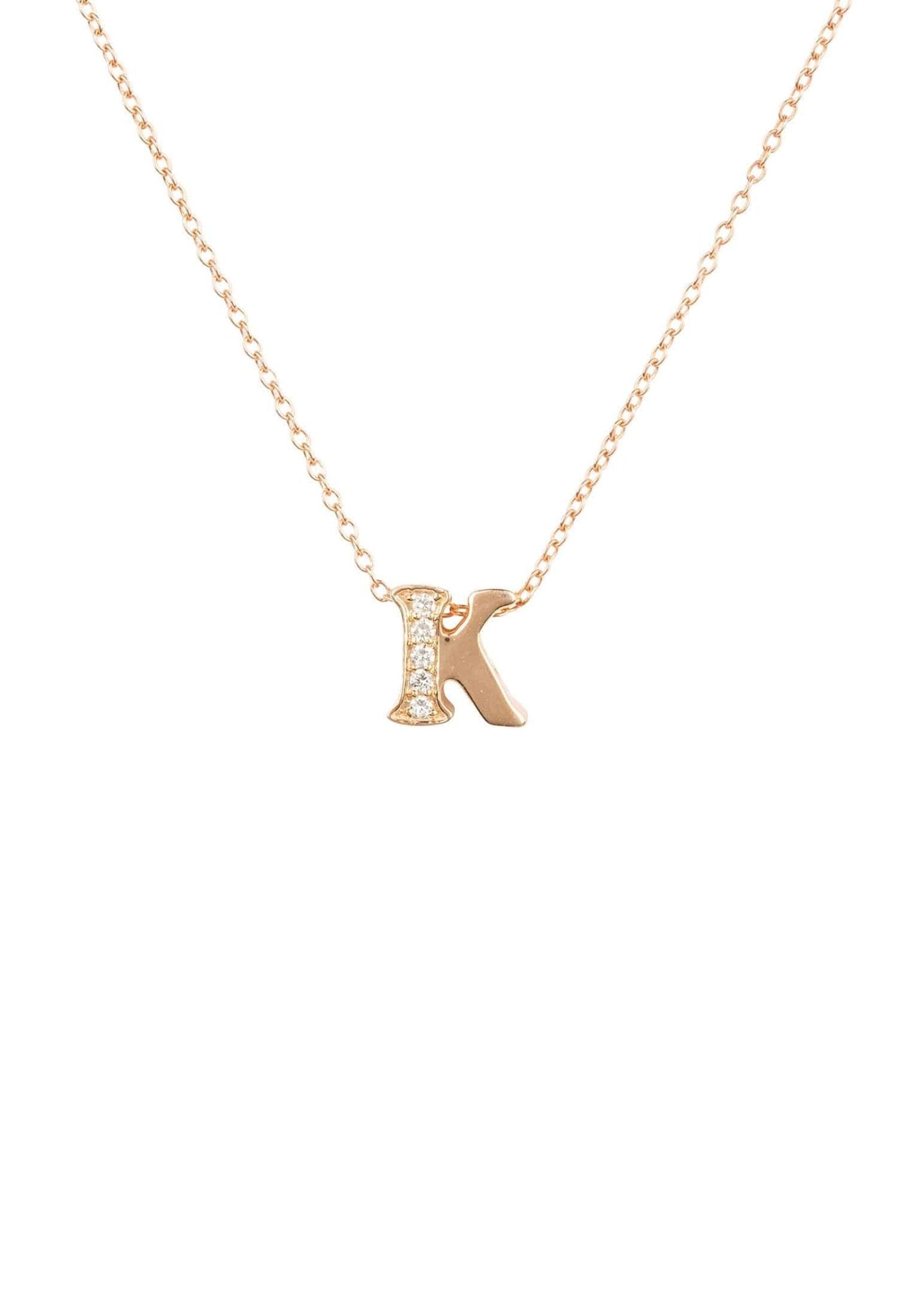 Diamond Initial Letter Pendant Necklace Rose Gold K - LATELITA Necklaces