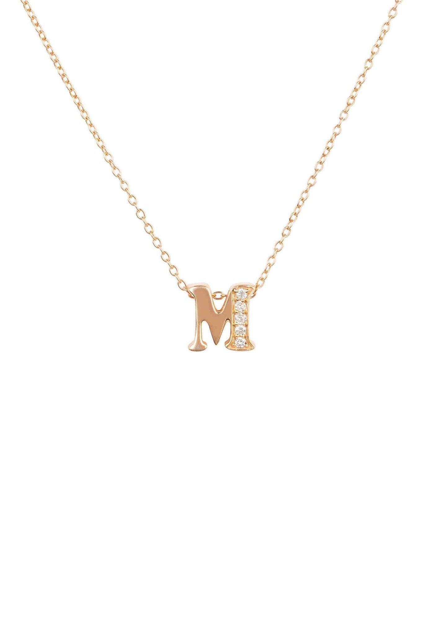 Diamond Initial Letter Pendant Necklace Rose Gold M - LATELITA Necklaces